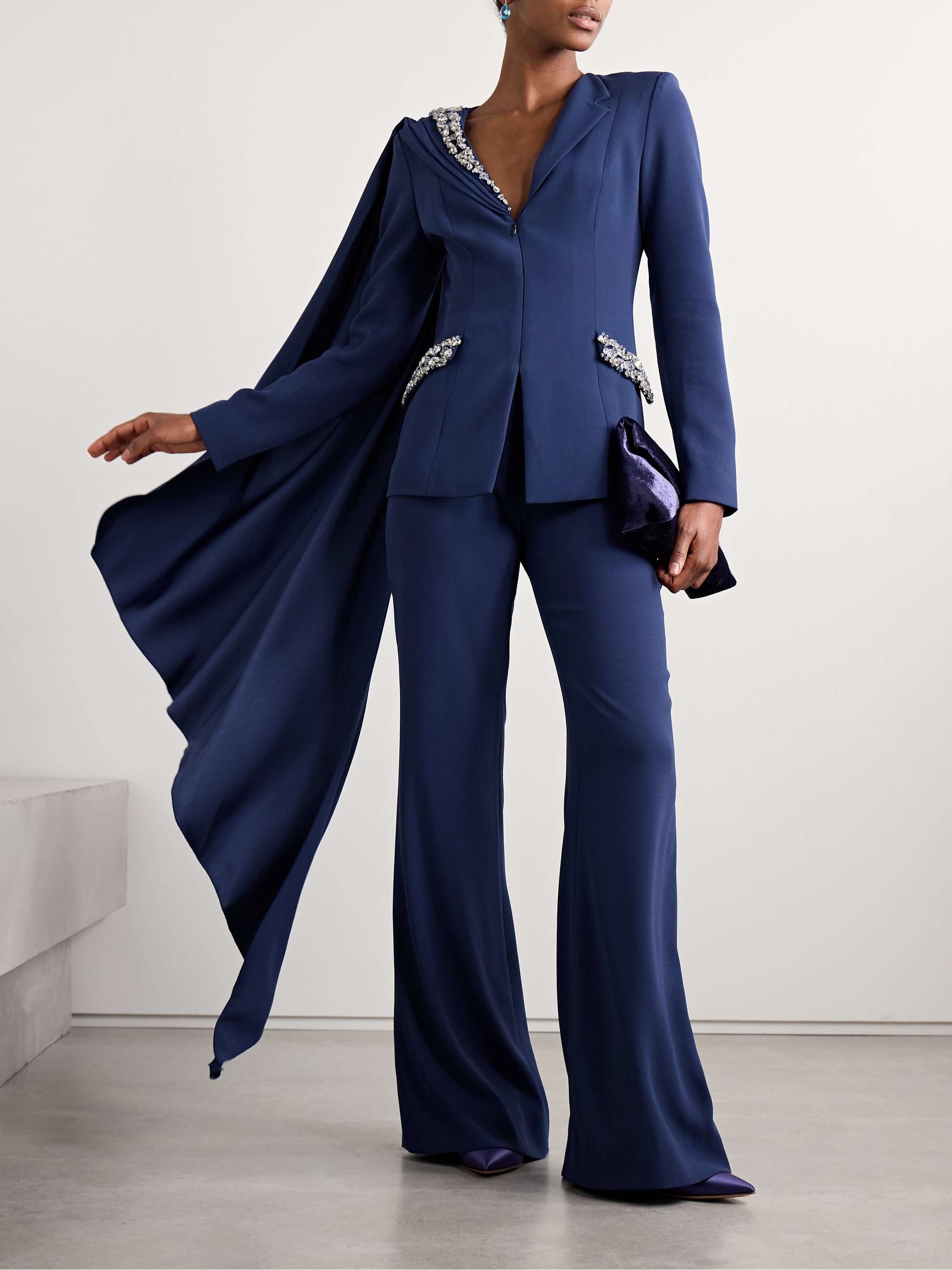 Honey cape-effect crystal-embellished crepe jacket view