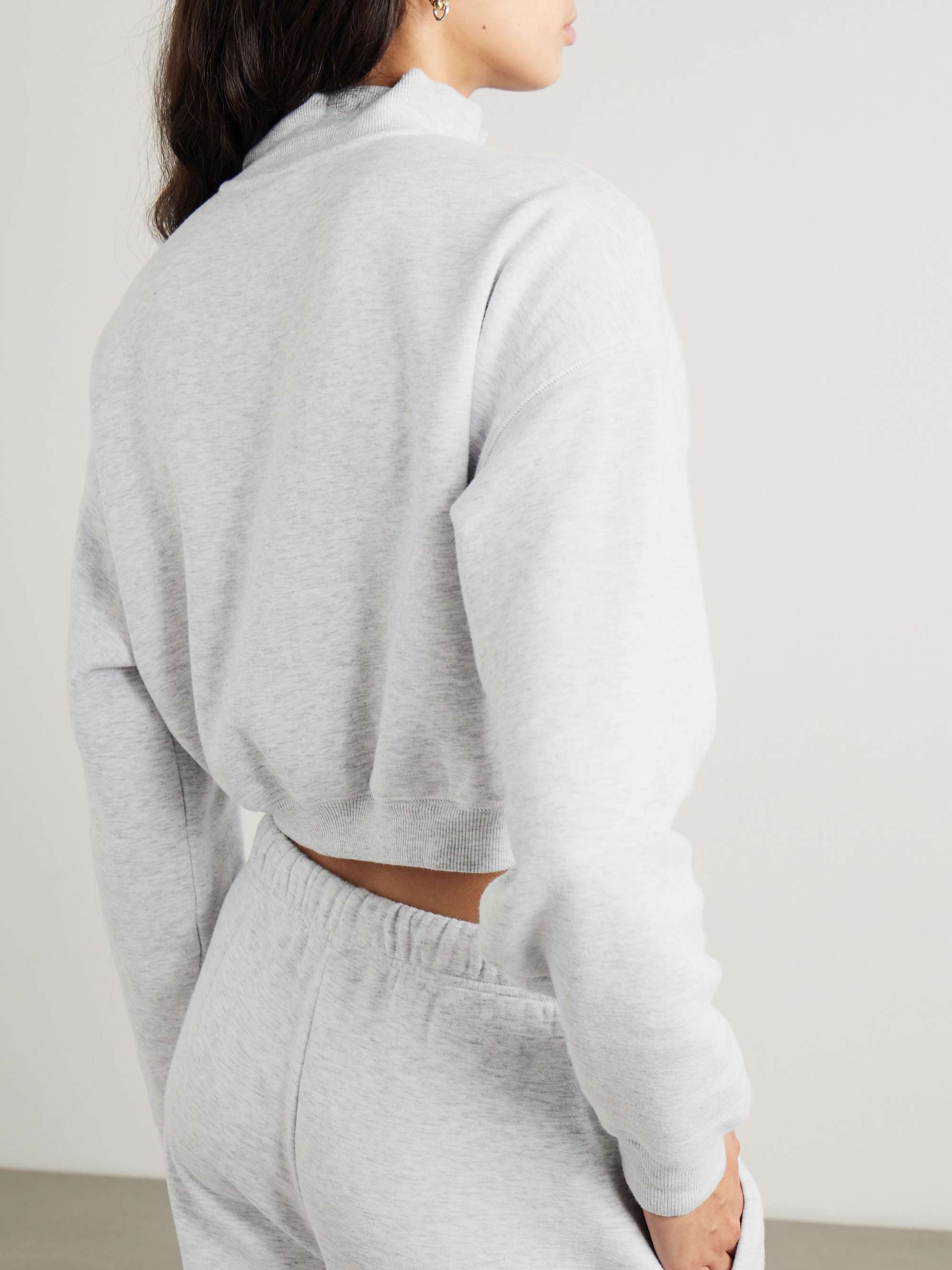 Cropped cotton-blend jersey half-zip sweater view