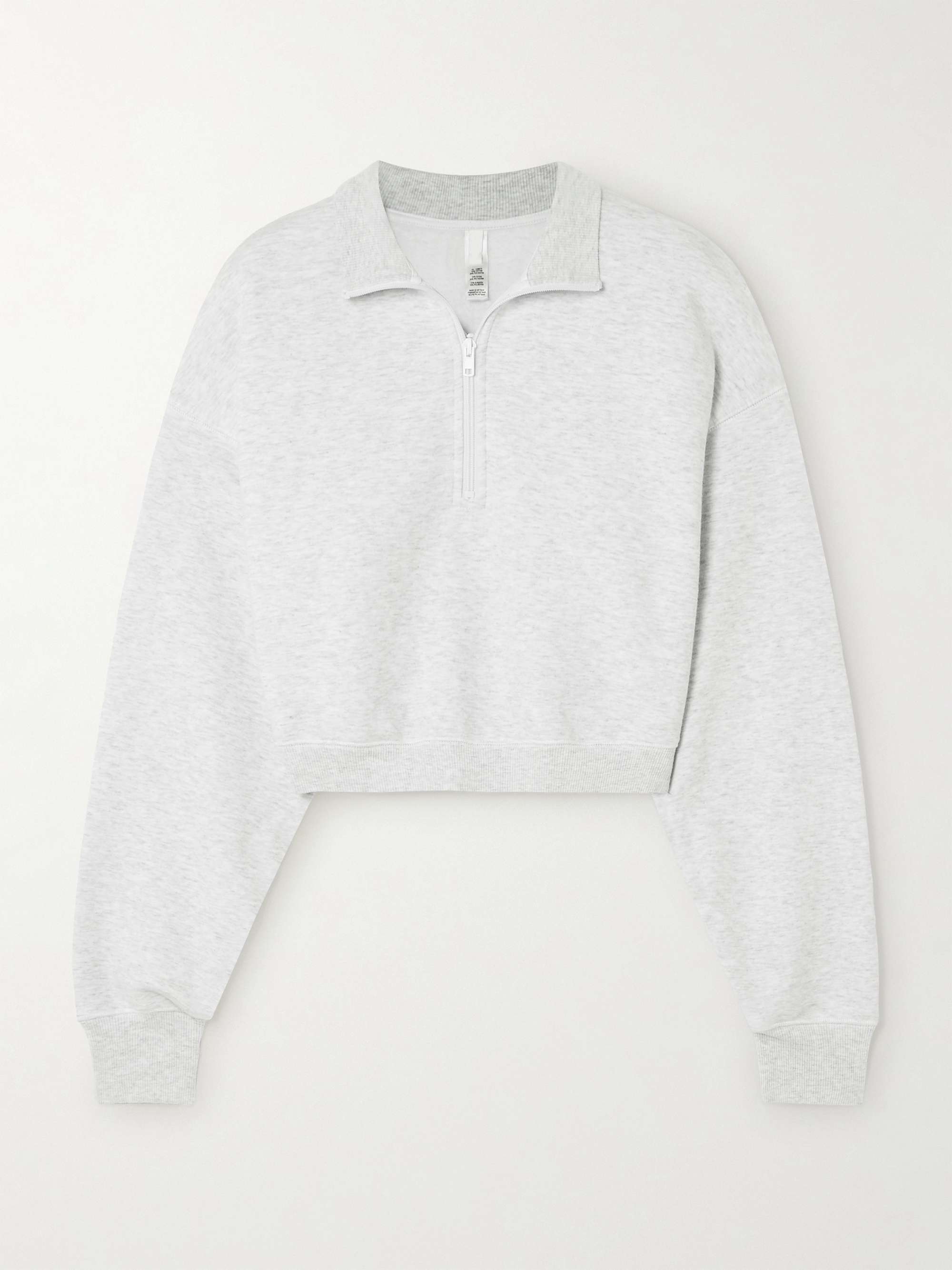 Cropped cotton-blend jersey half-zip sweater view