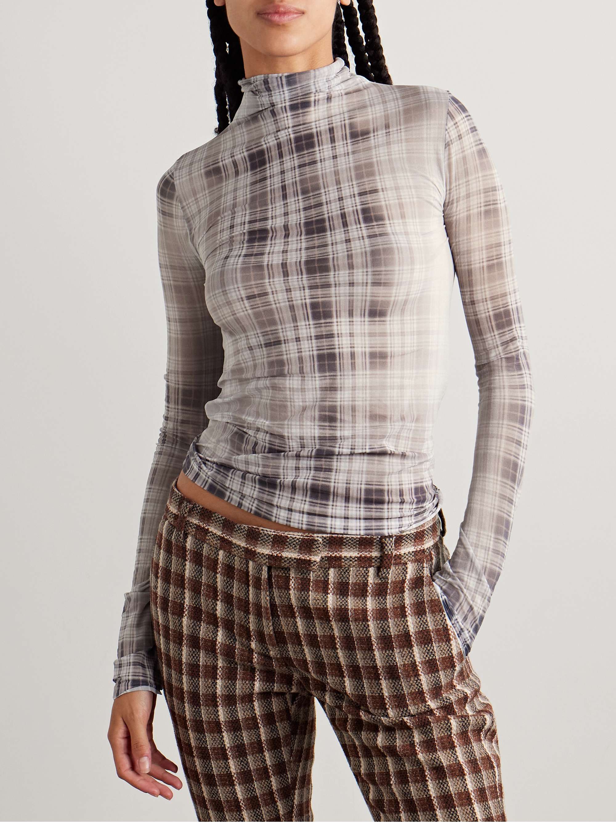 Checked stretch-jersey turtleneck top view