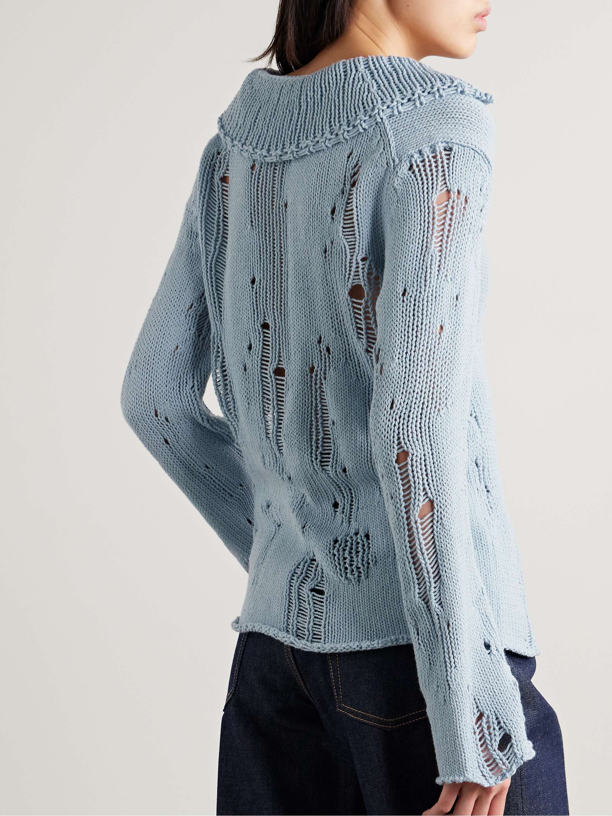 Distressed organic cotton and wool-blend sweater view