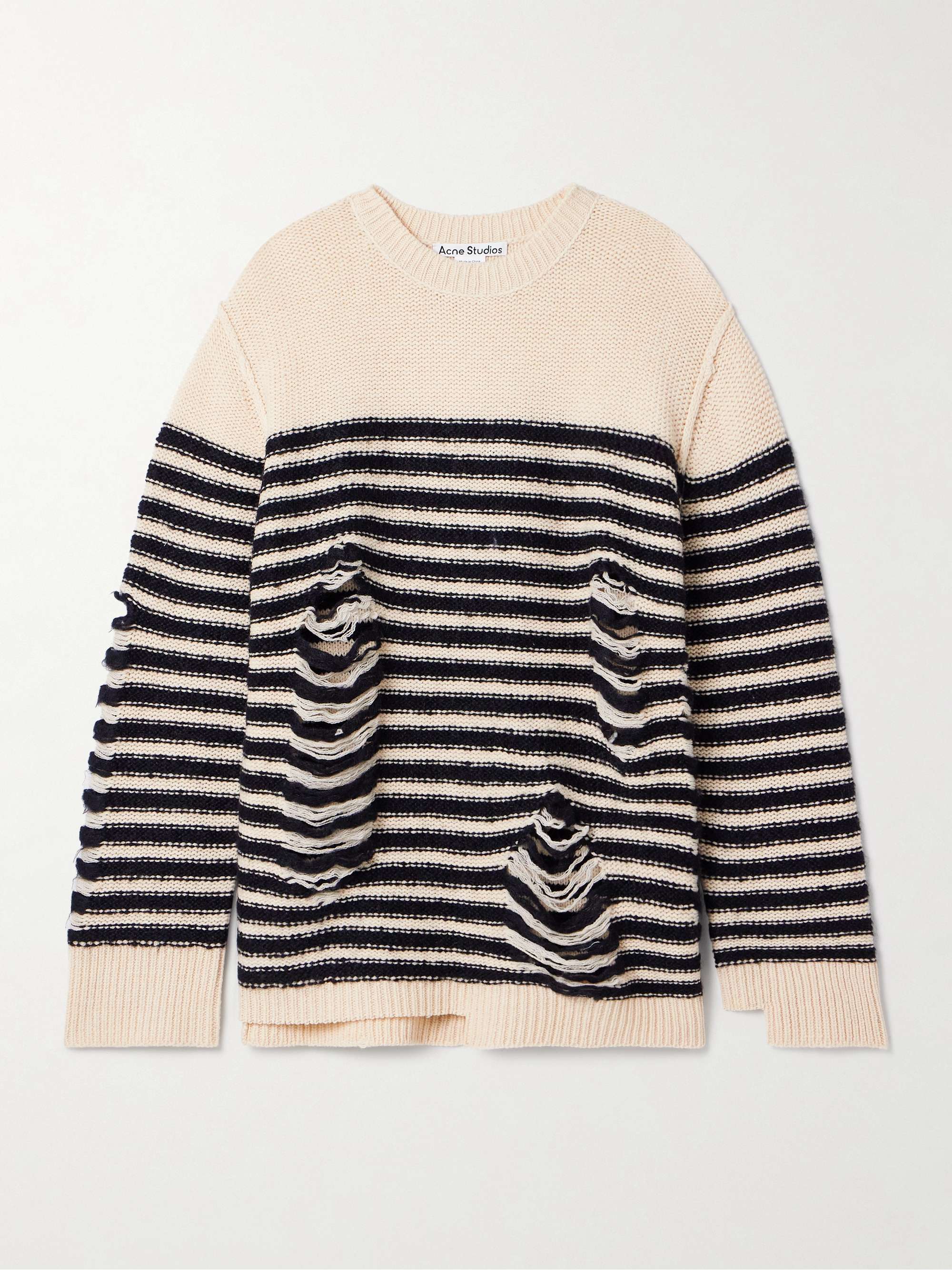Distressed striped wool-blend sweater view