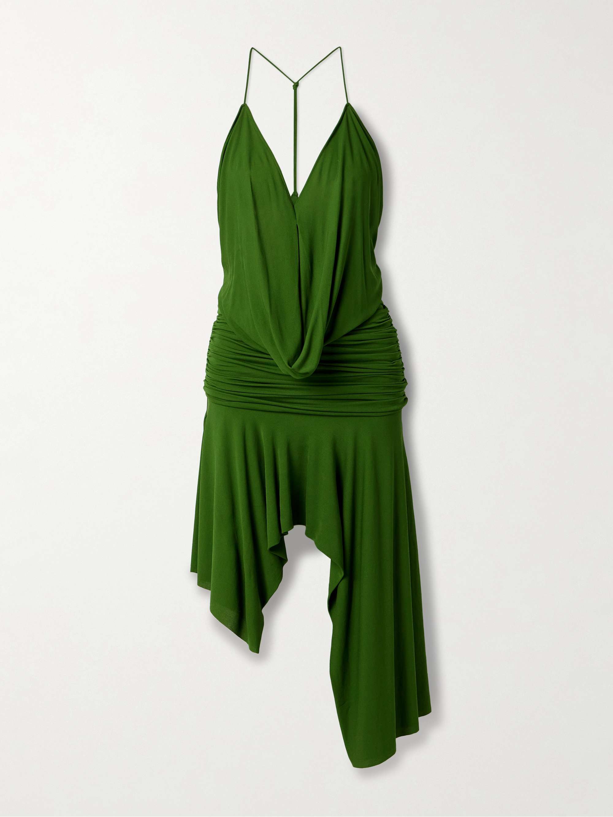 Asymmetric draped ruched jersey midi dress view