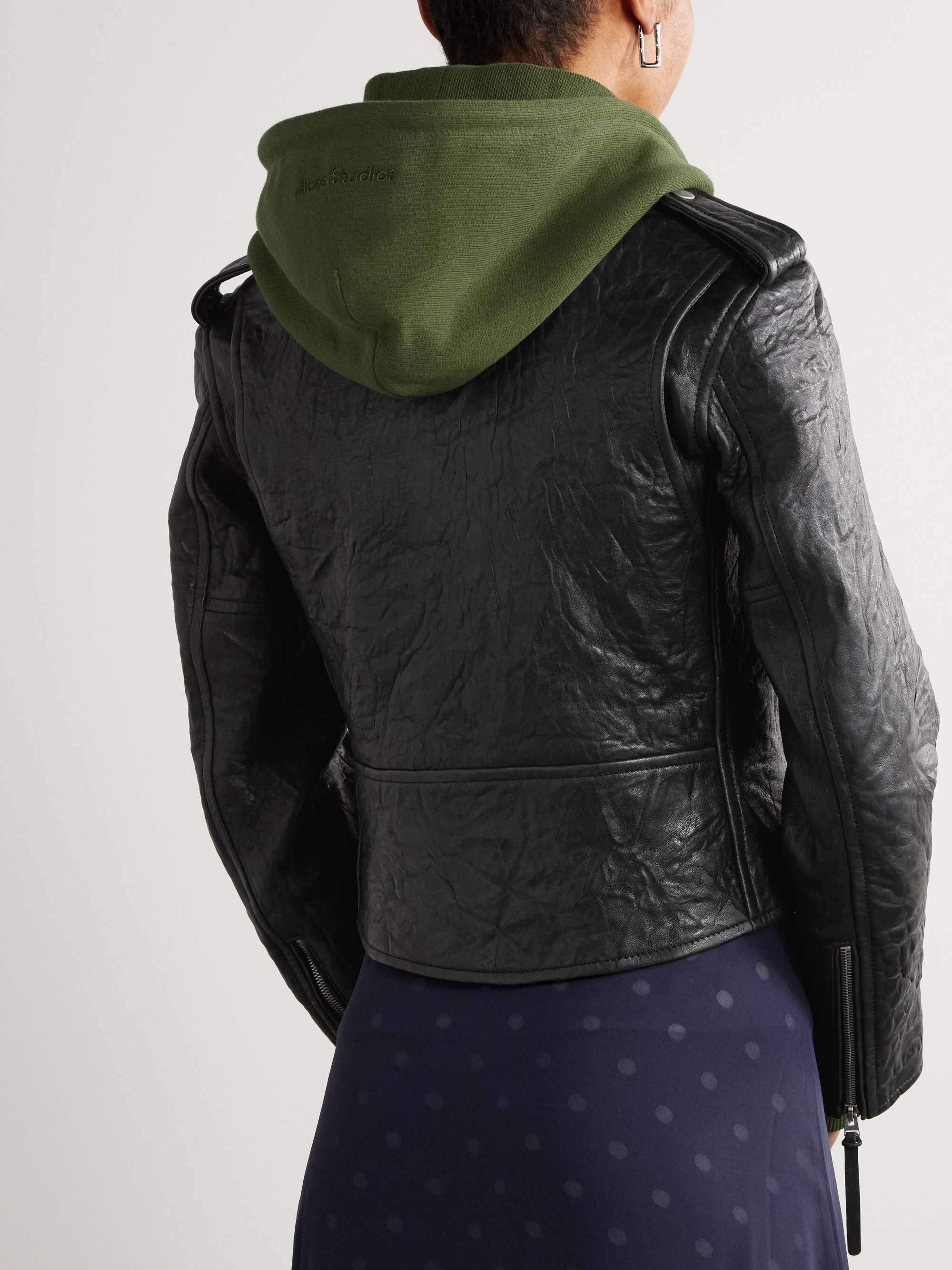 Layered textured-leather and organic cotton-jersey biker jacket view