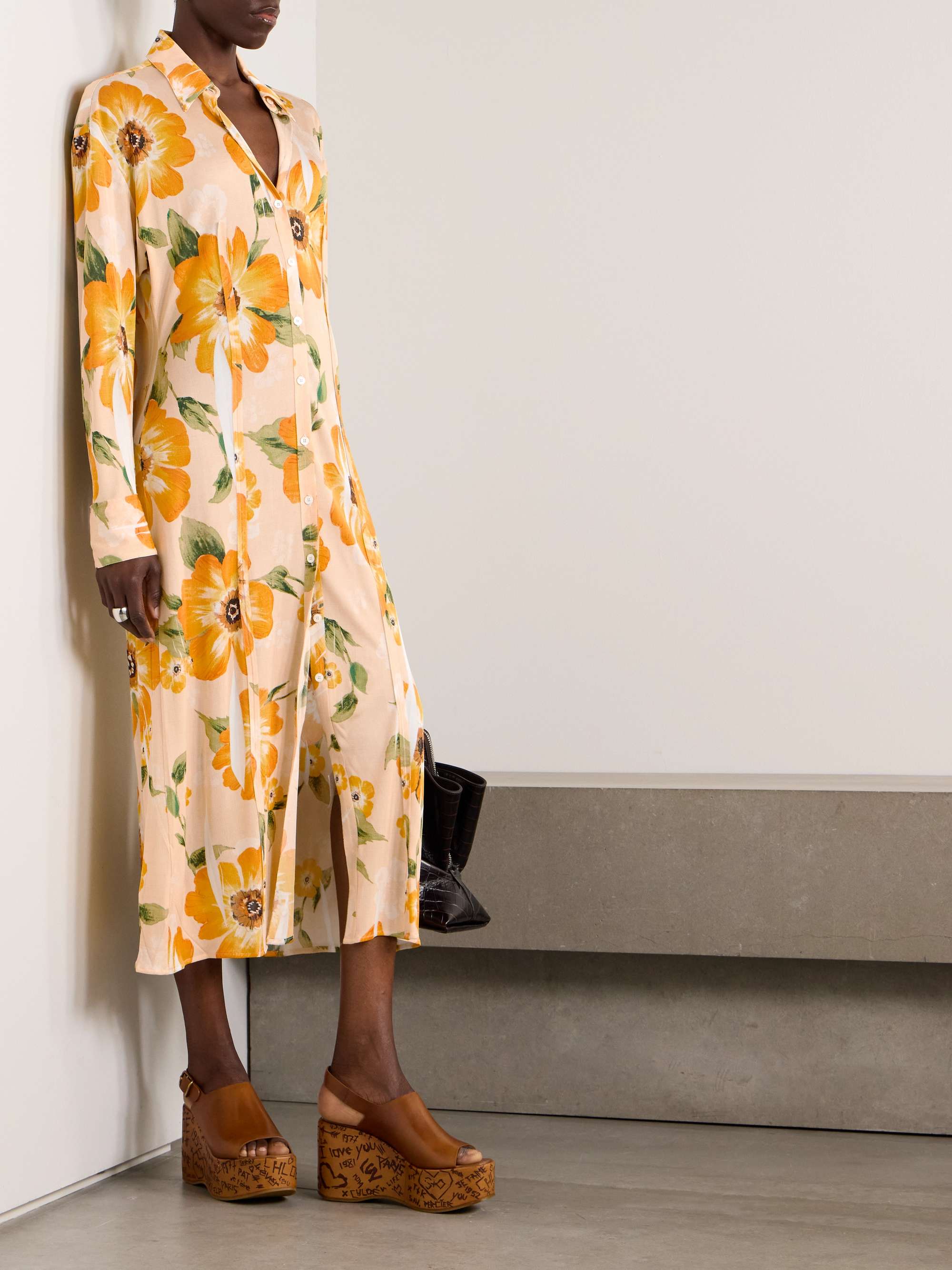 Floral-print jersey midi shirt dress view