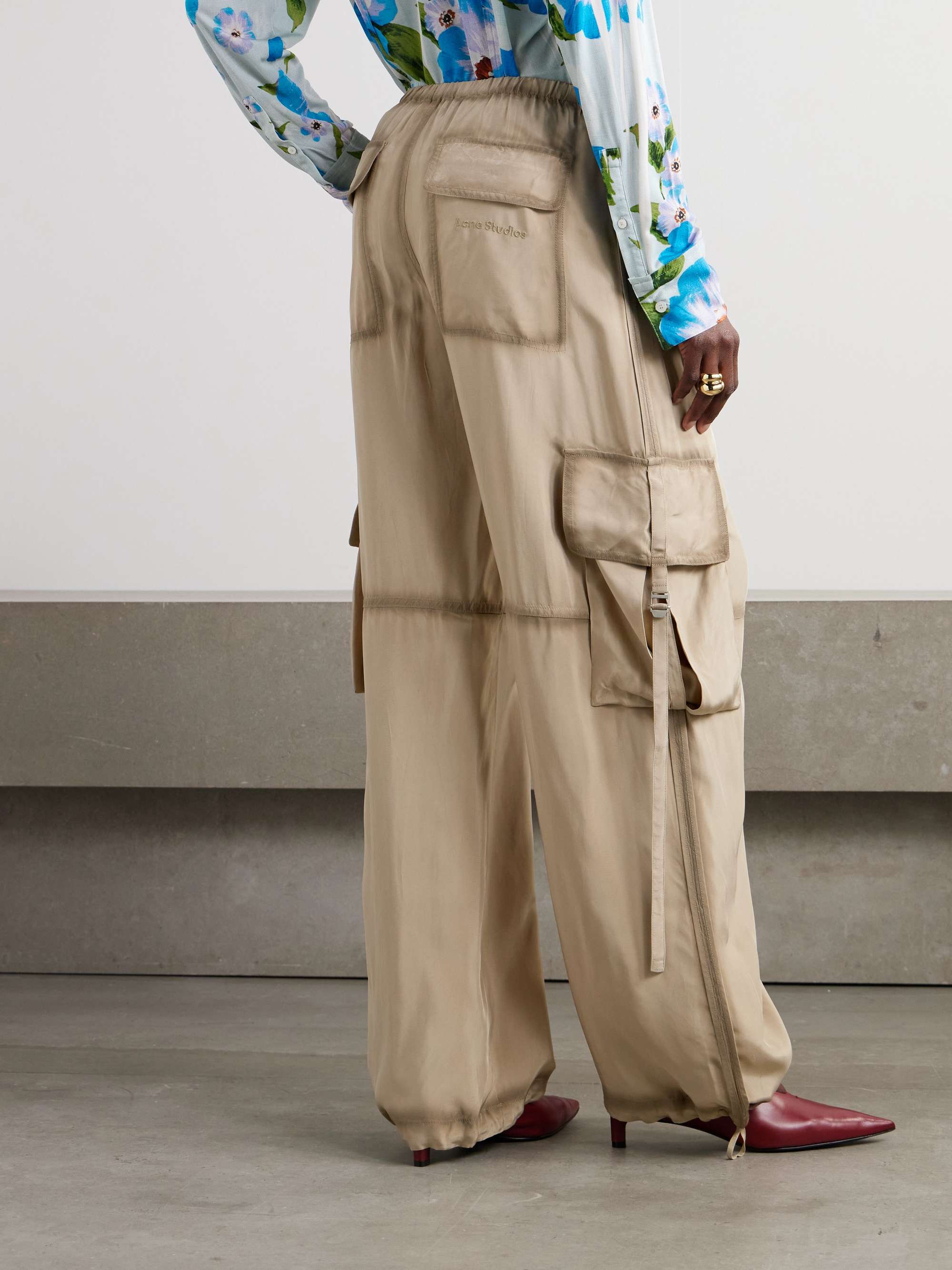 Satin-twill wide-leg cargo pants view