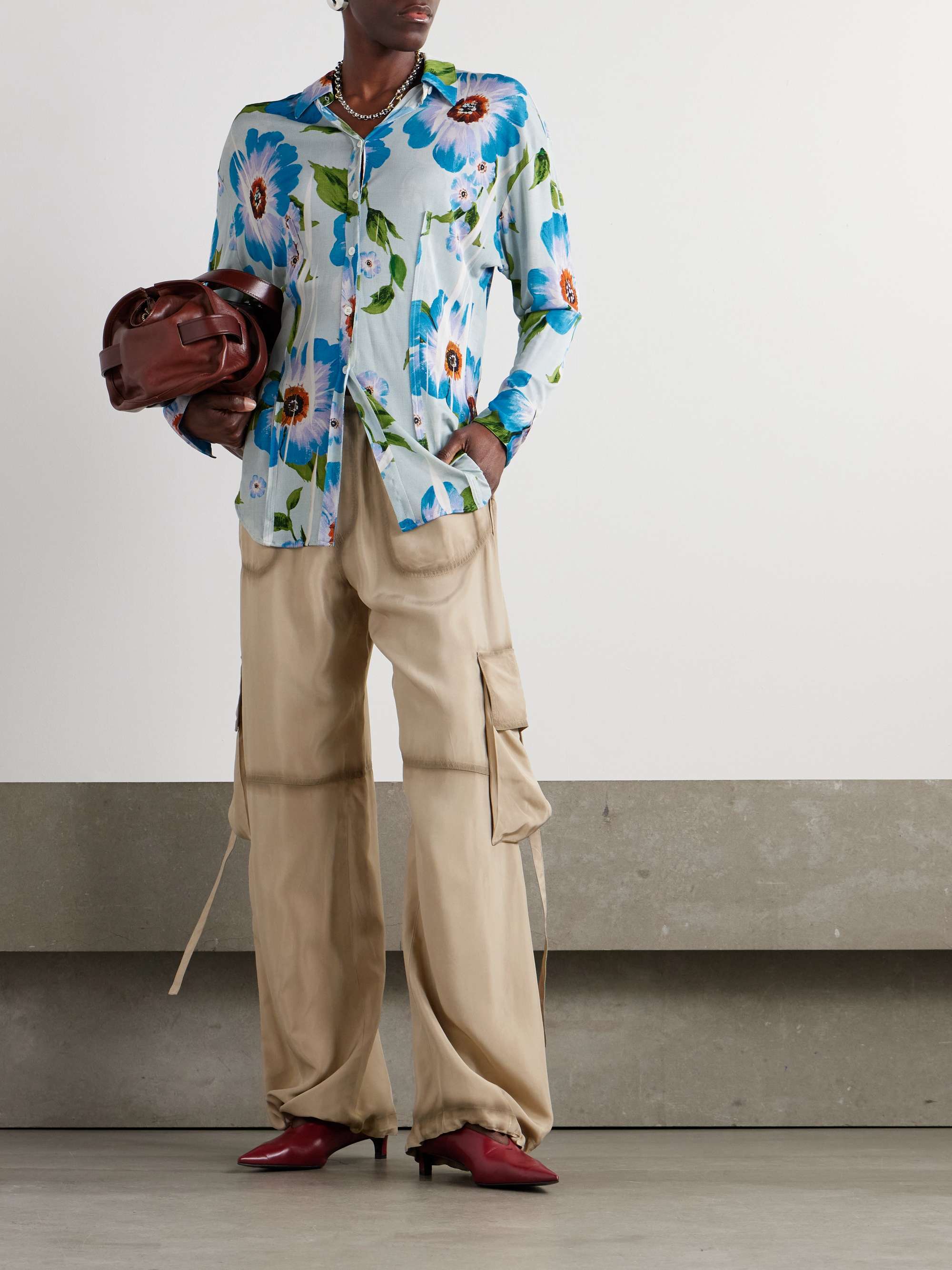 Satin-twill wide-leg cargo pants view