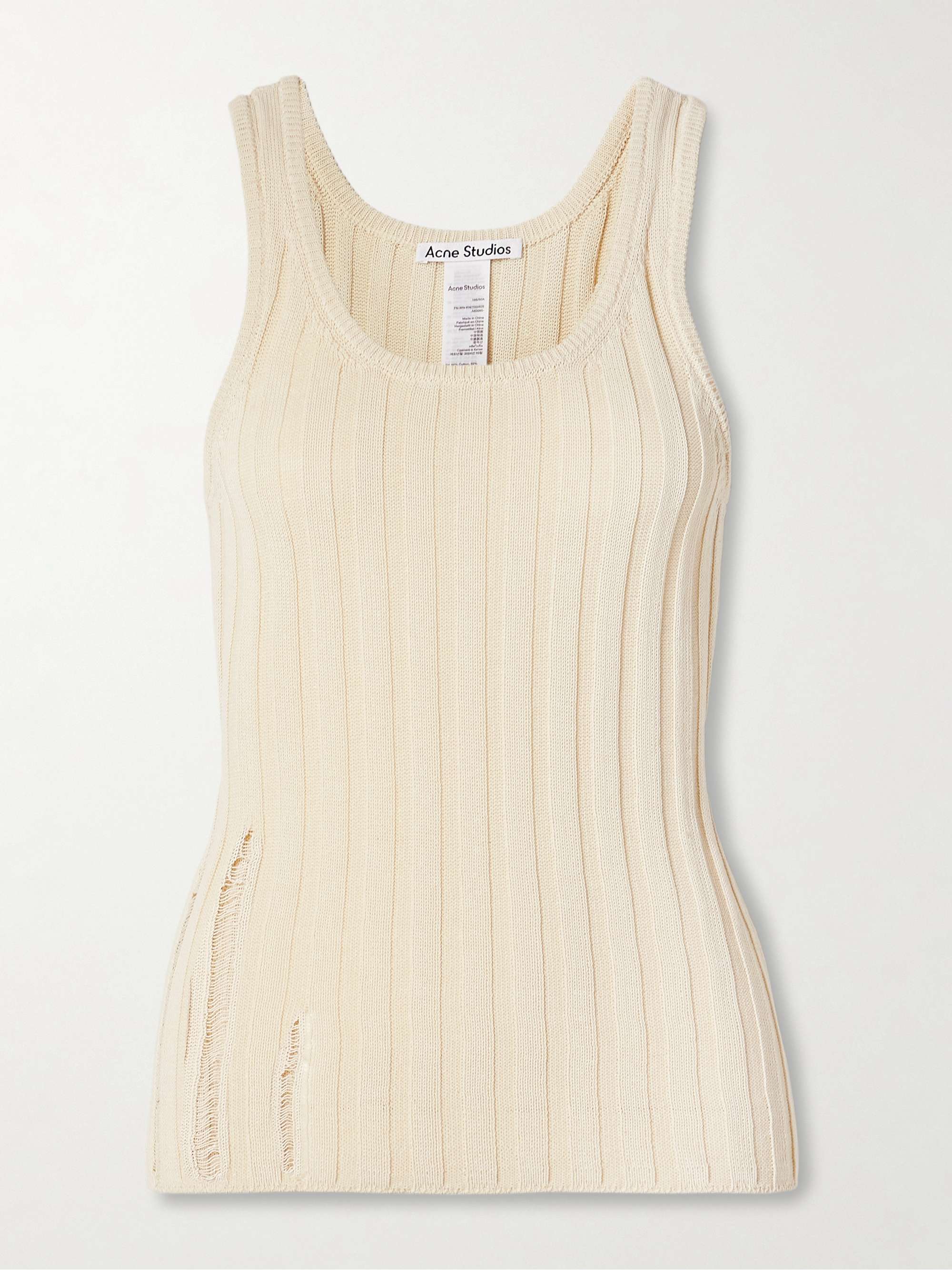 Distressed ribbed organic cotton-blend tank view