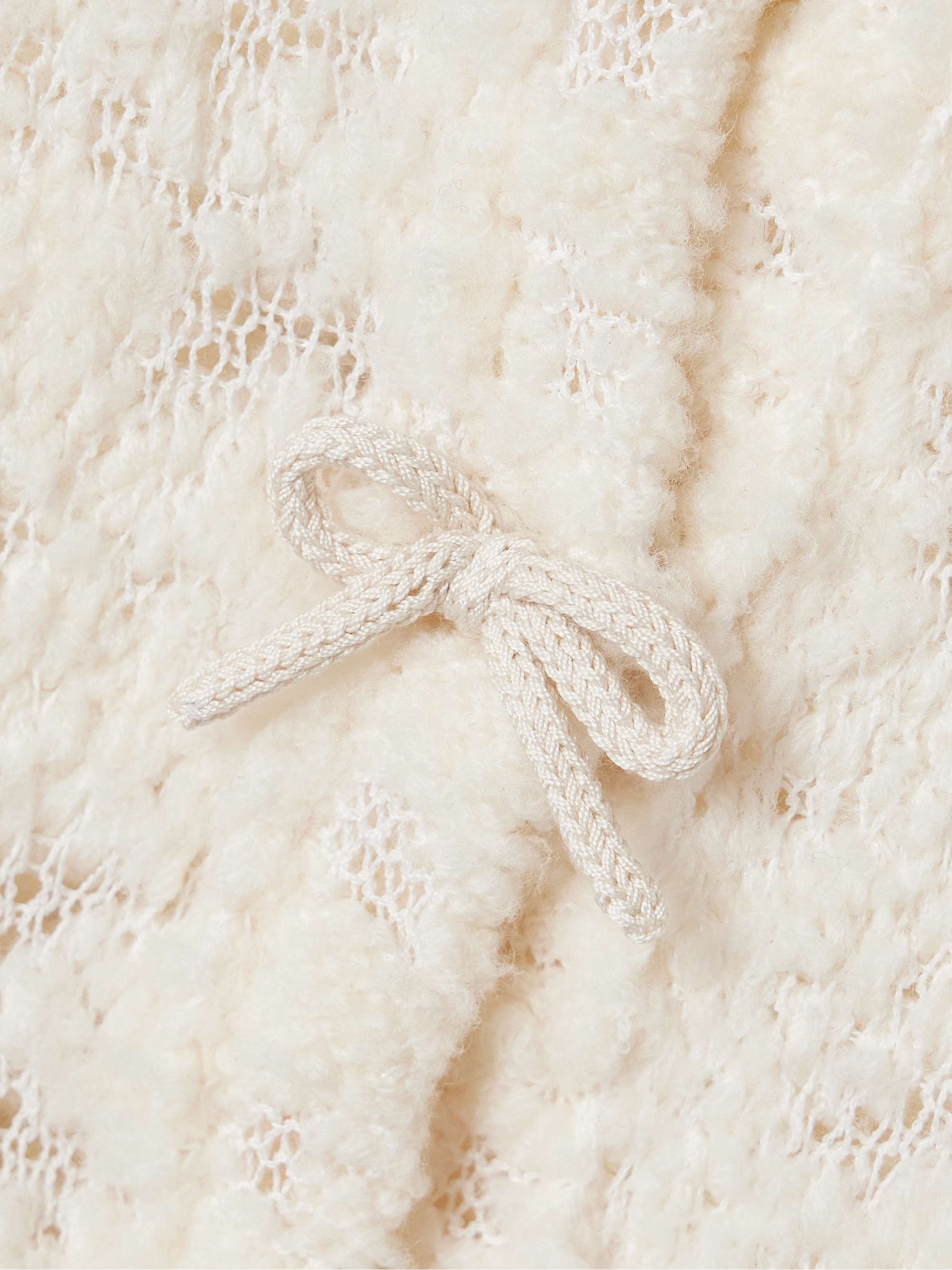 Bow-embellished cropped wool-blend bouclé cardigan view