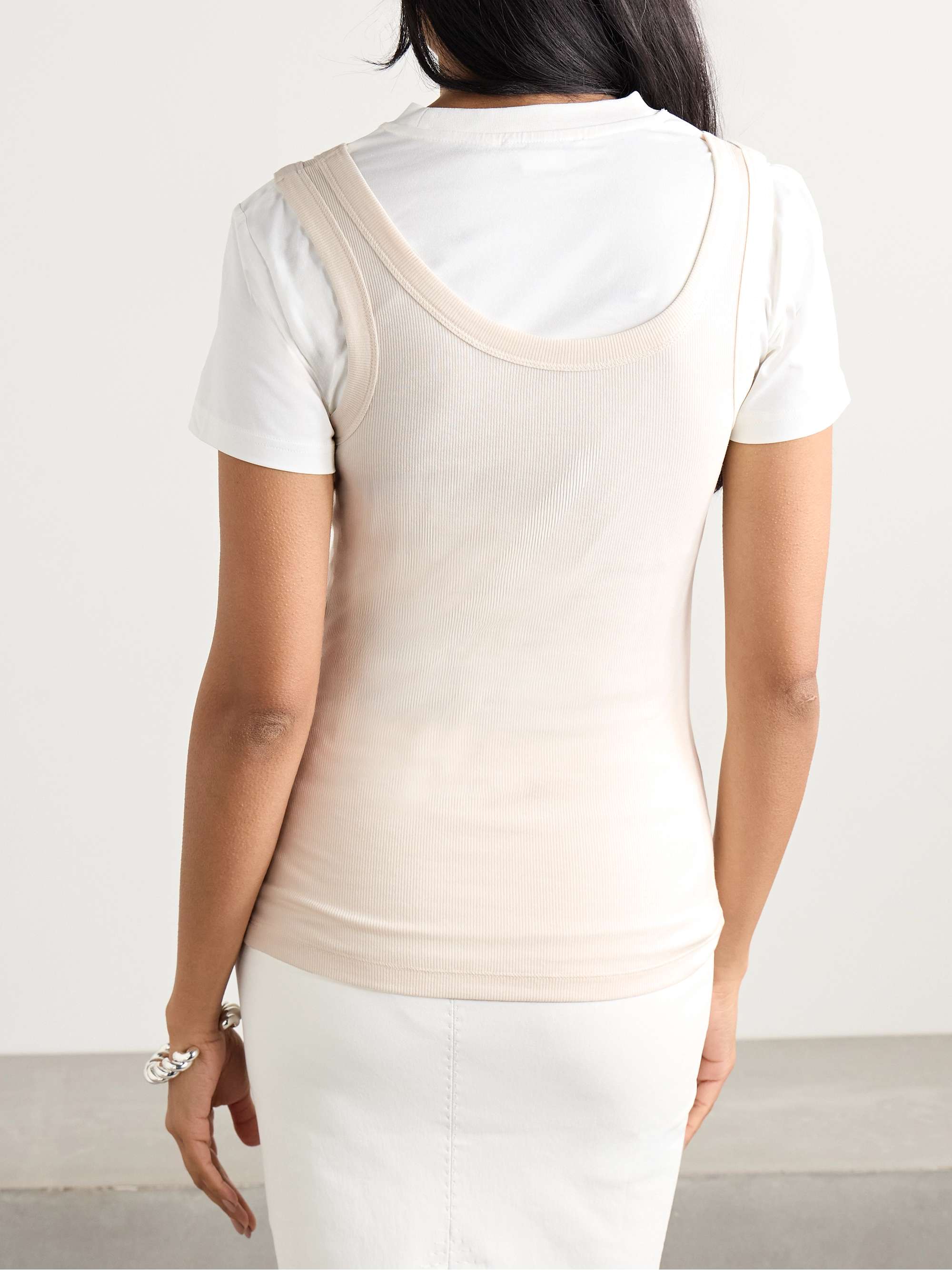 Layered appliquéd ribbed cotton-blend jersey T-shirt view