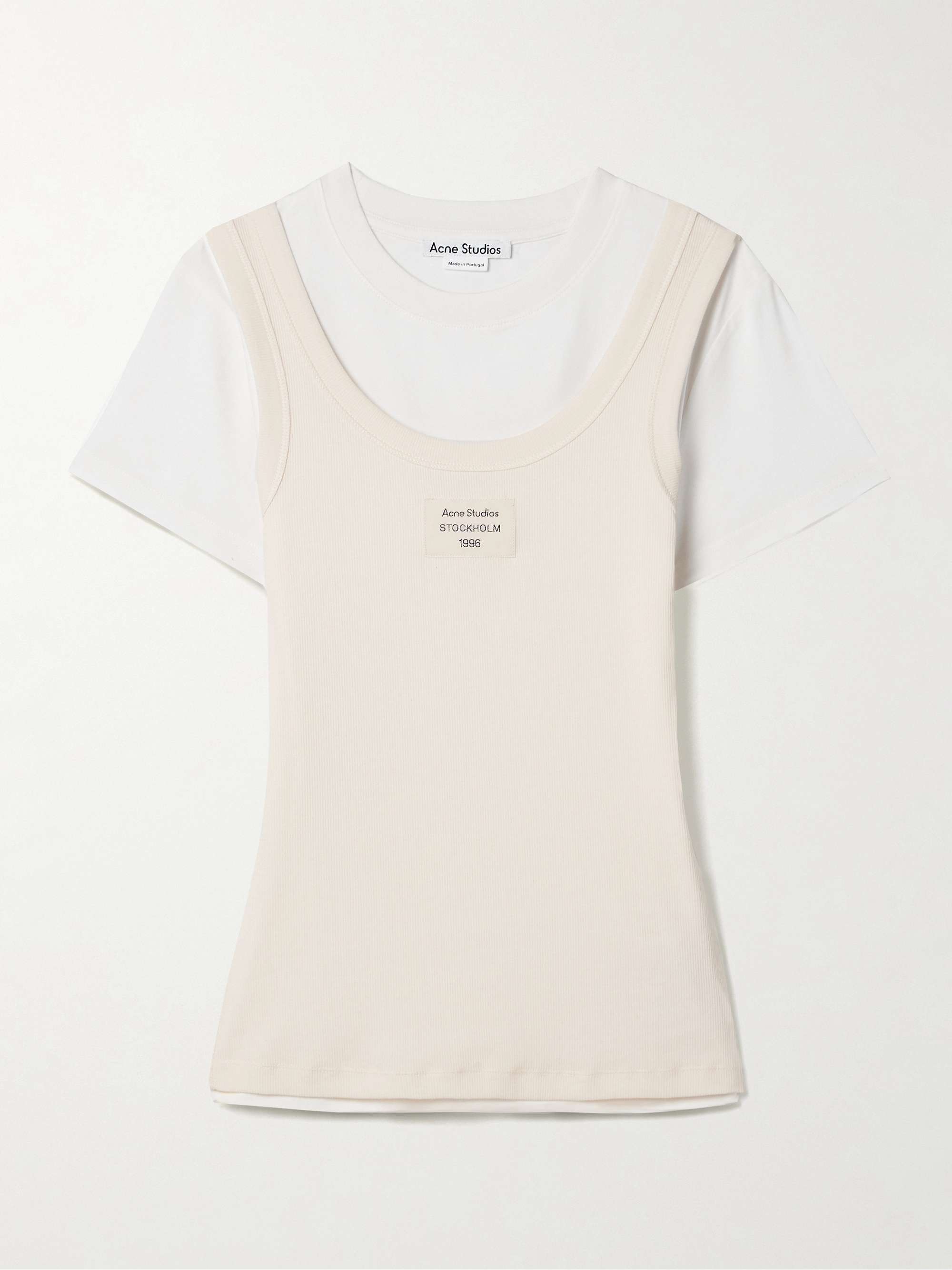 Layered appliquéd ribbed cotton-blend jersey T-shirt view