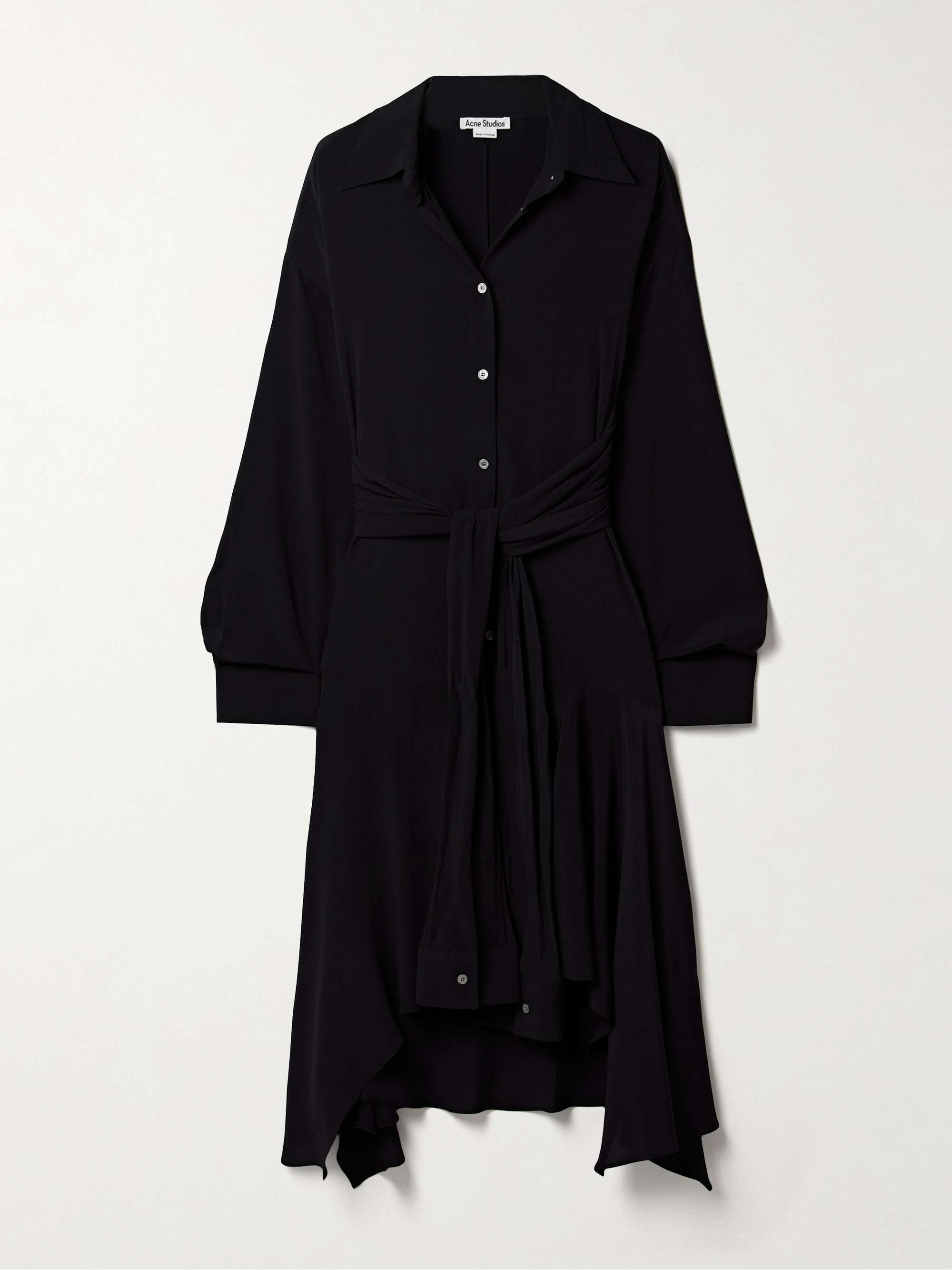 Convertible asymmetric belted crepe de chine midi shirt dress view