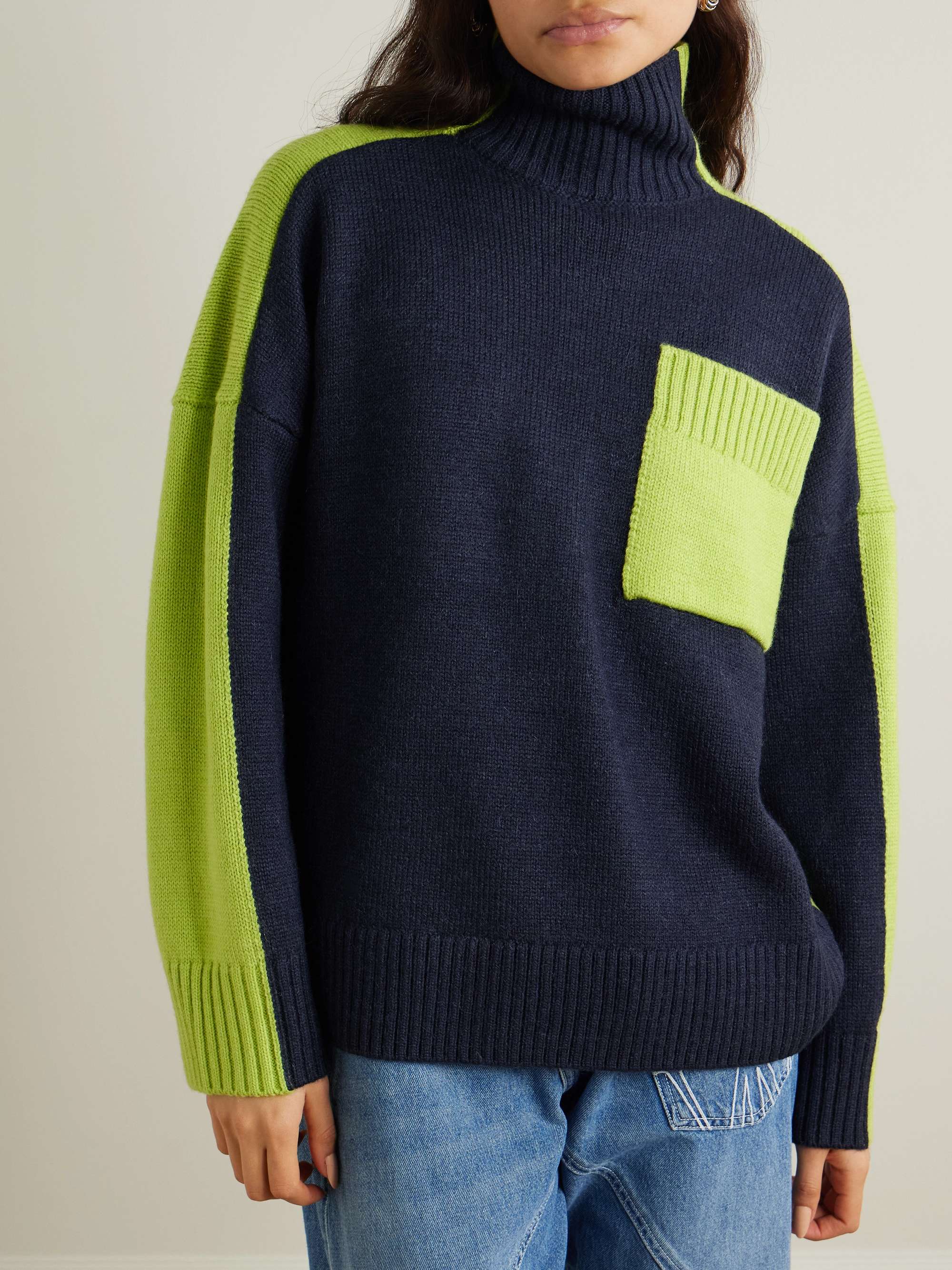 Two-tone knitted turtleneck sweater view