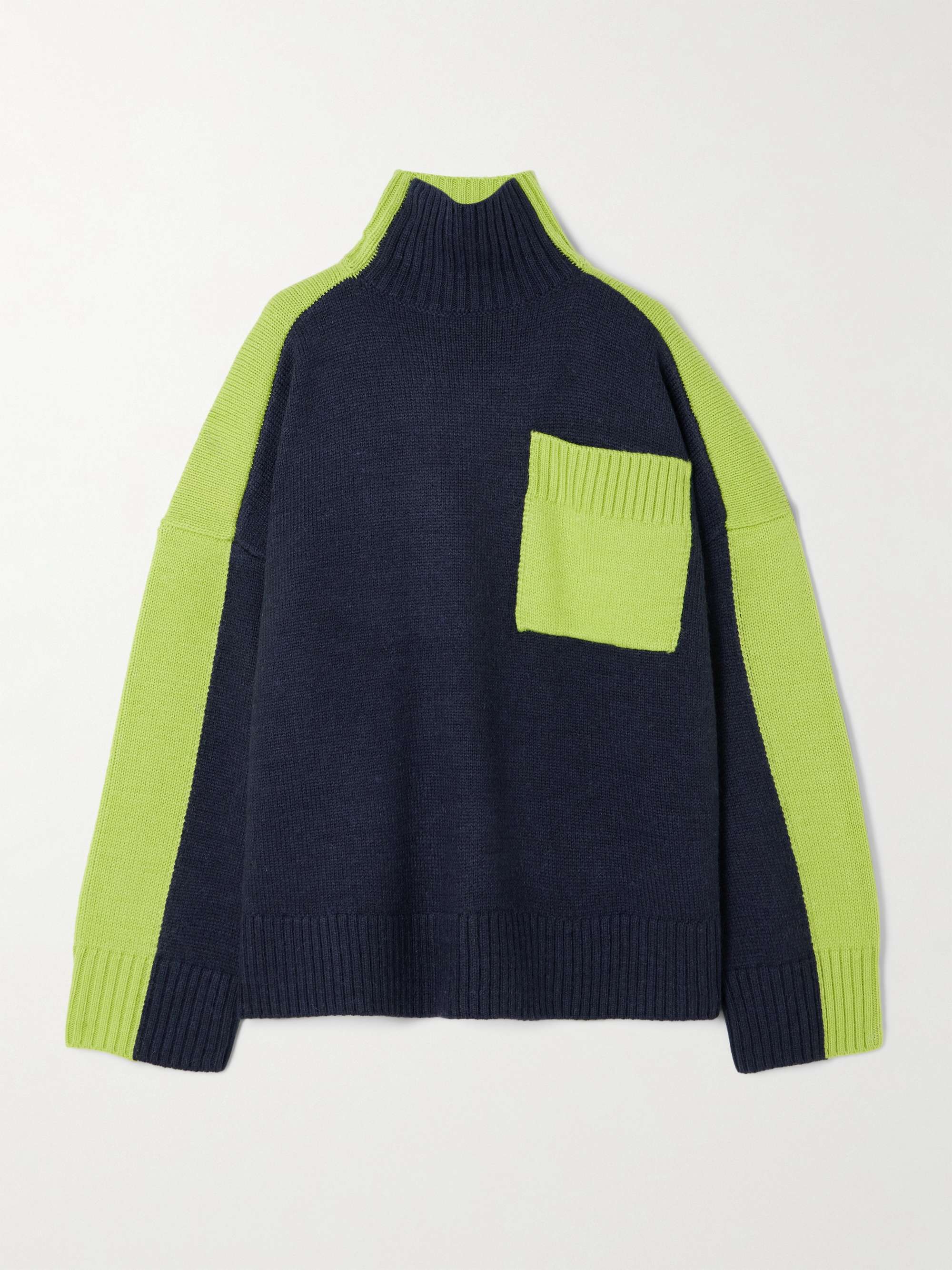 Two-tone knitted turtleneck sweater view