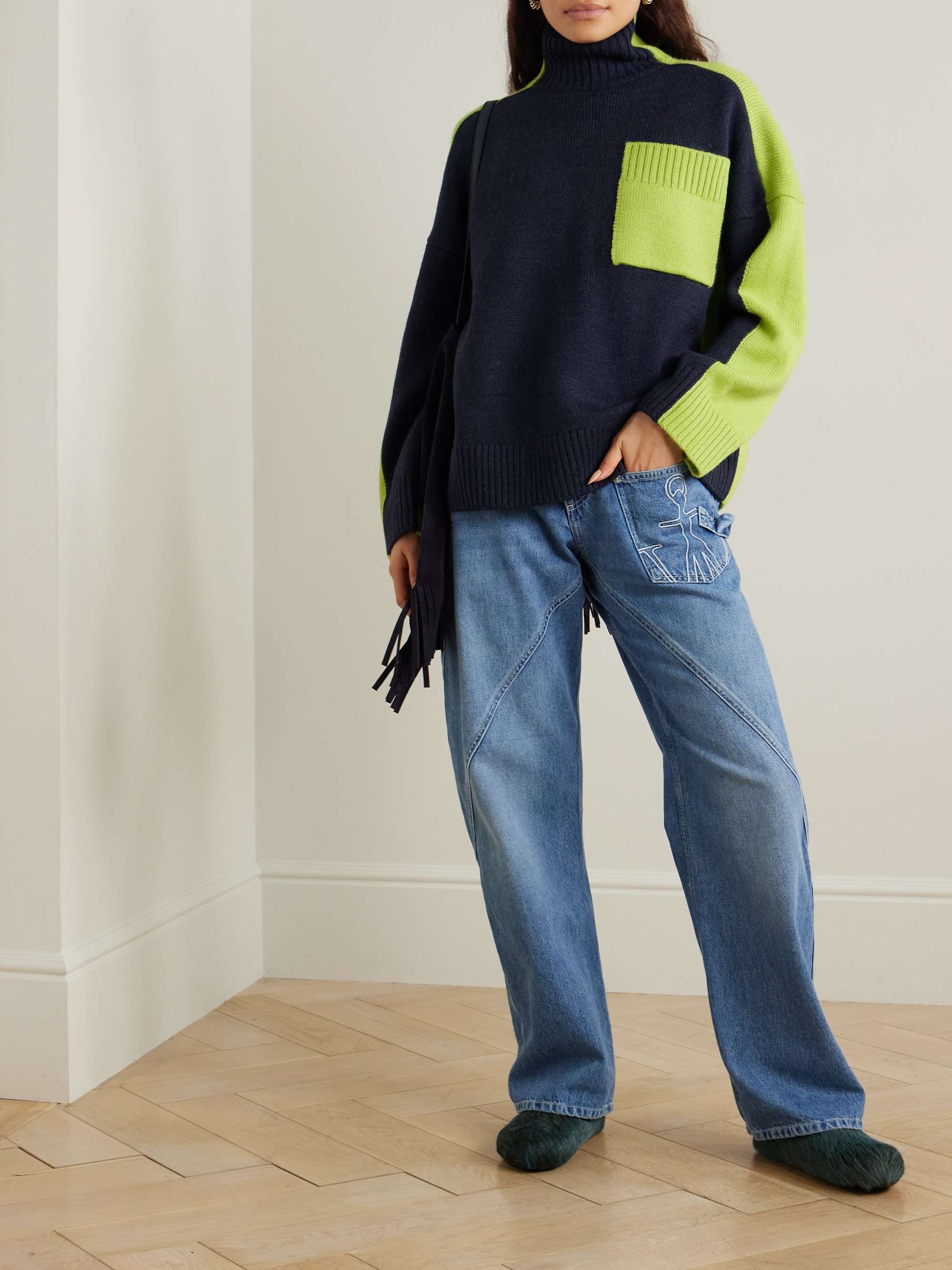 Two-tone knitted turtleneck sweater view