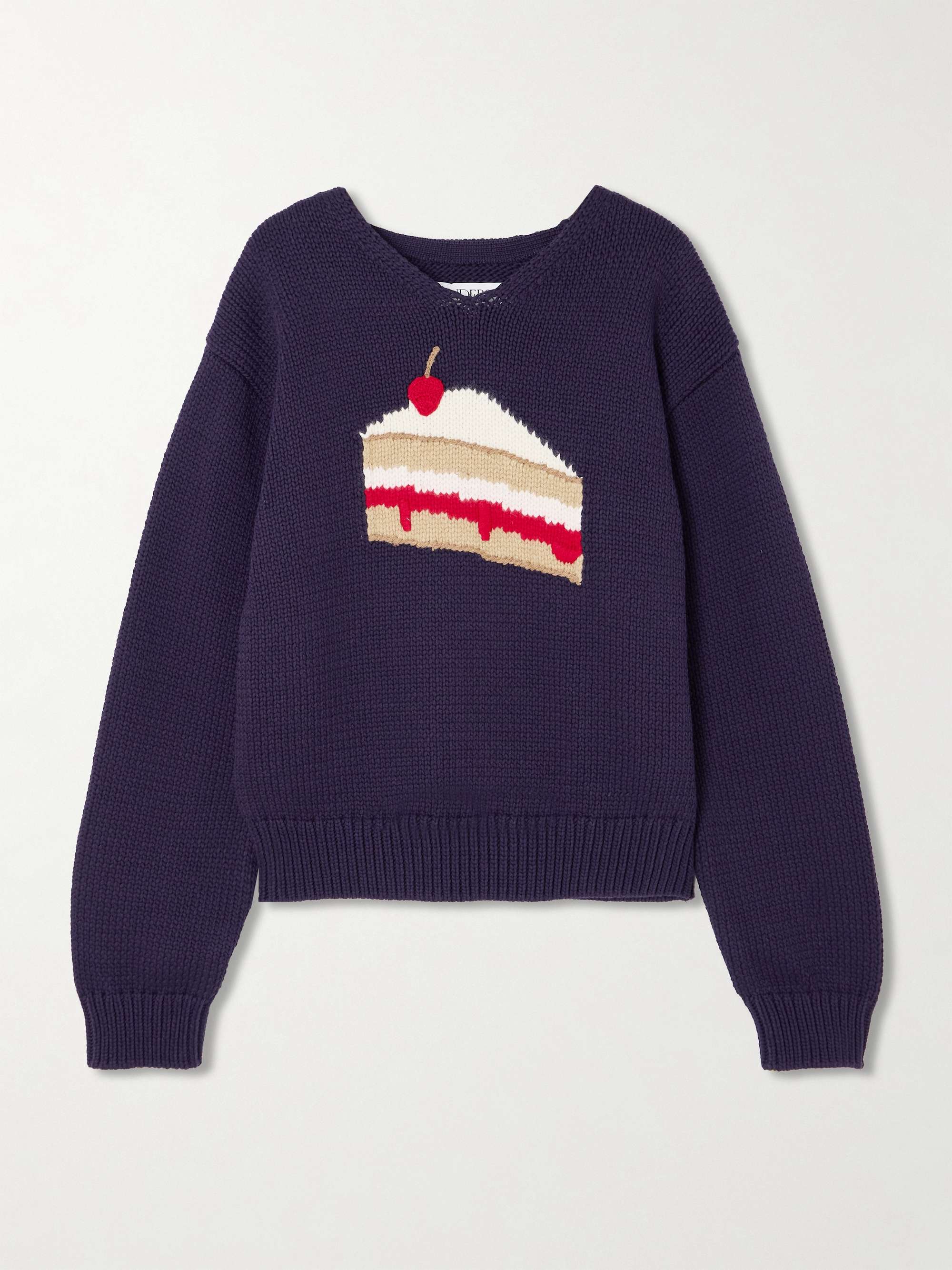 Appliquéd intarsia-knit cotton-blend sweater view