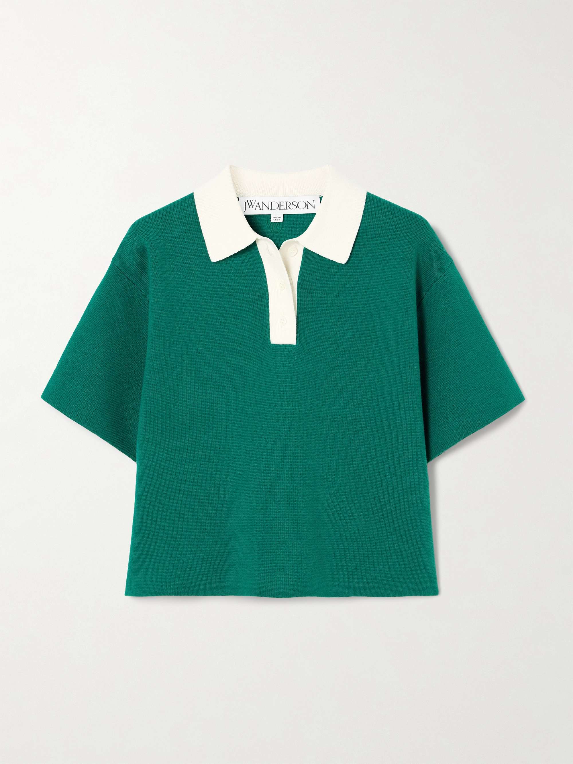 Cropped cotton and cashmere-blend polo top view