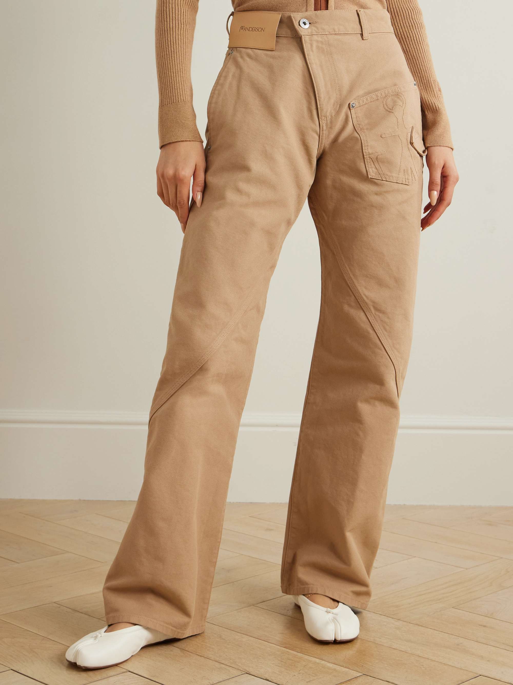 Twisted asymmetric embroidered cotton-canvas pants view