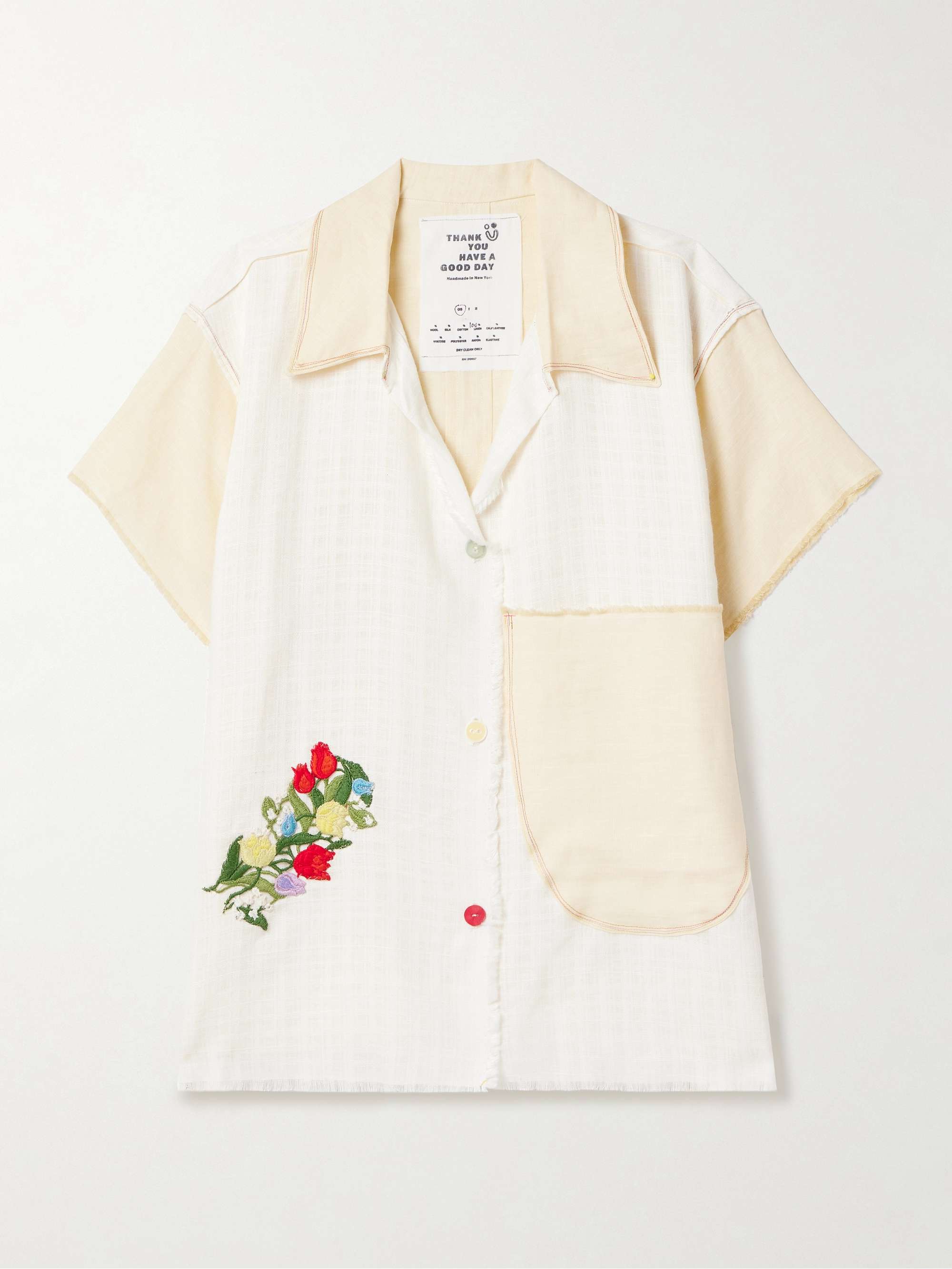 Appliquéd frayed two-tone linen shirt view