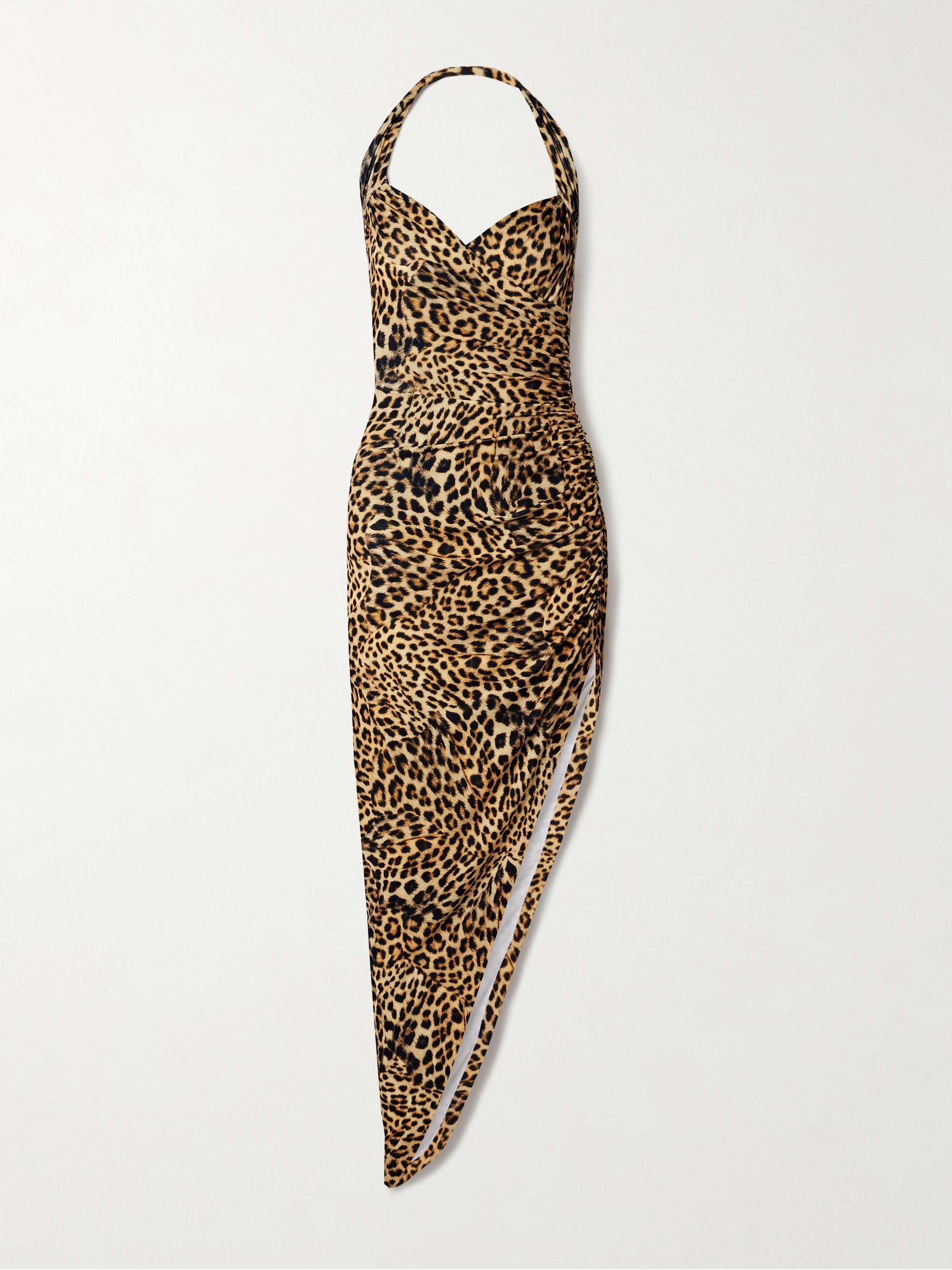 Cayla ruched leopard-print stretch-jersey halterneck gown view