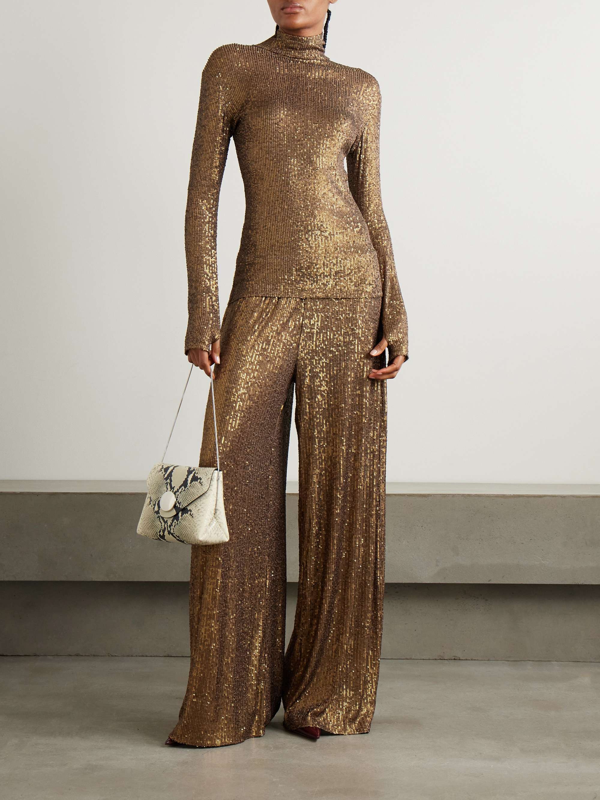 Sequined stretch-mesh wide-leg pants view