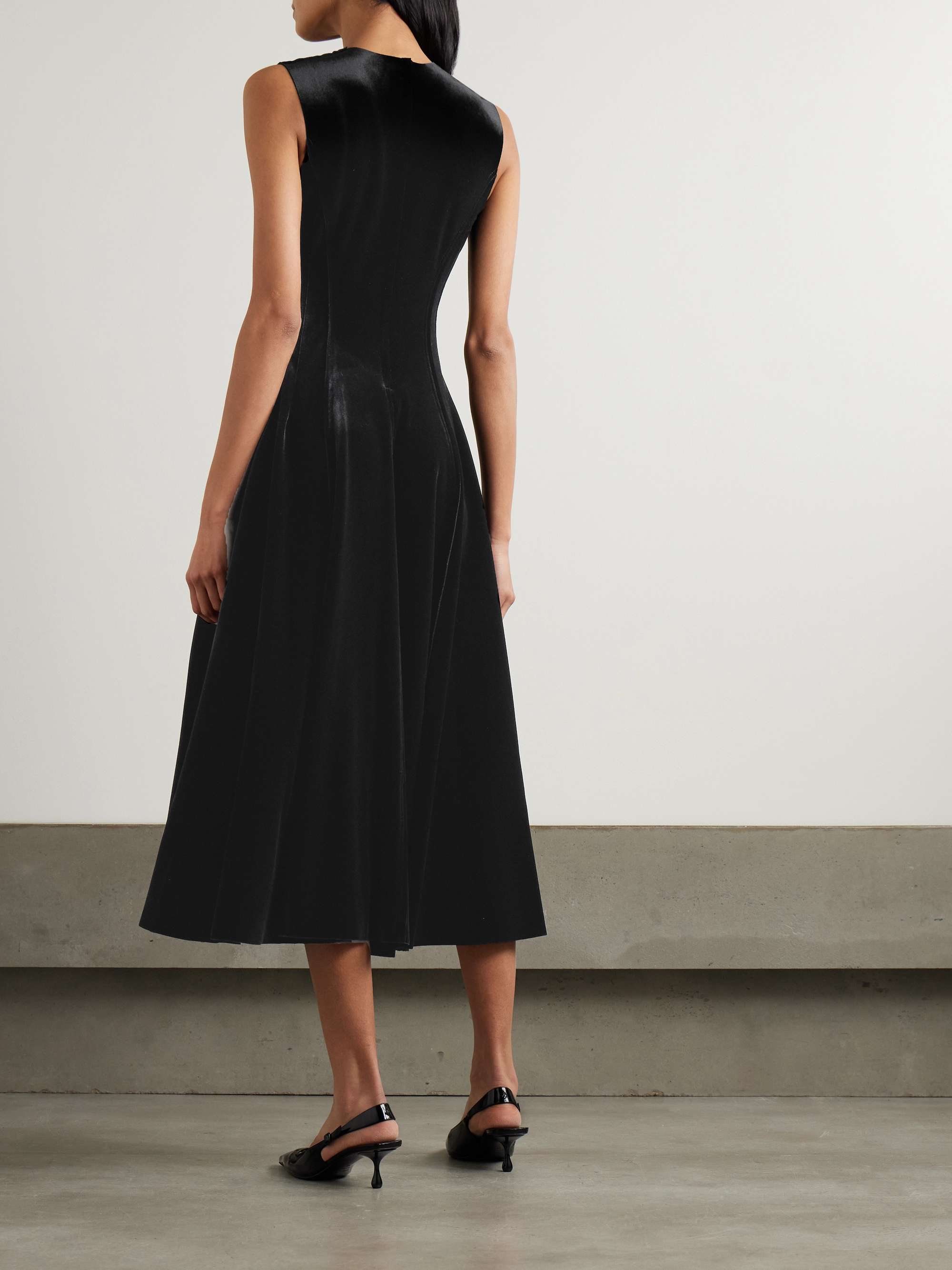 Grace paneled stretch-velvet midi dress view