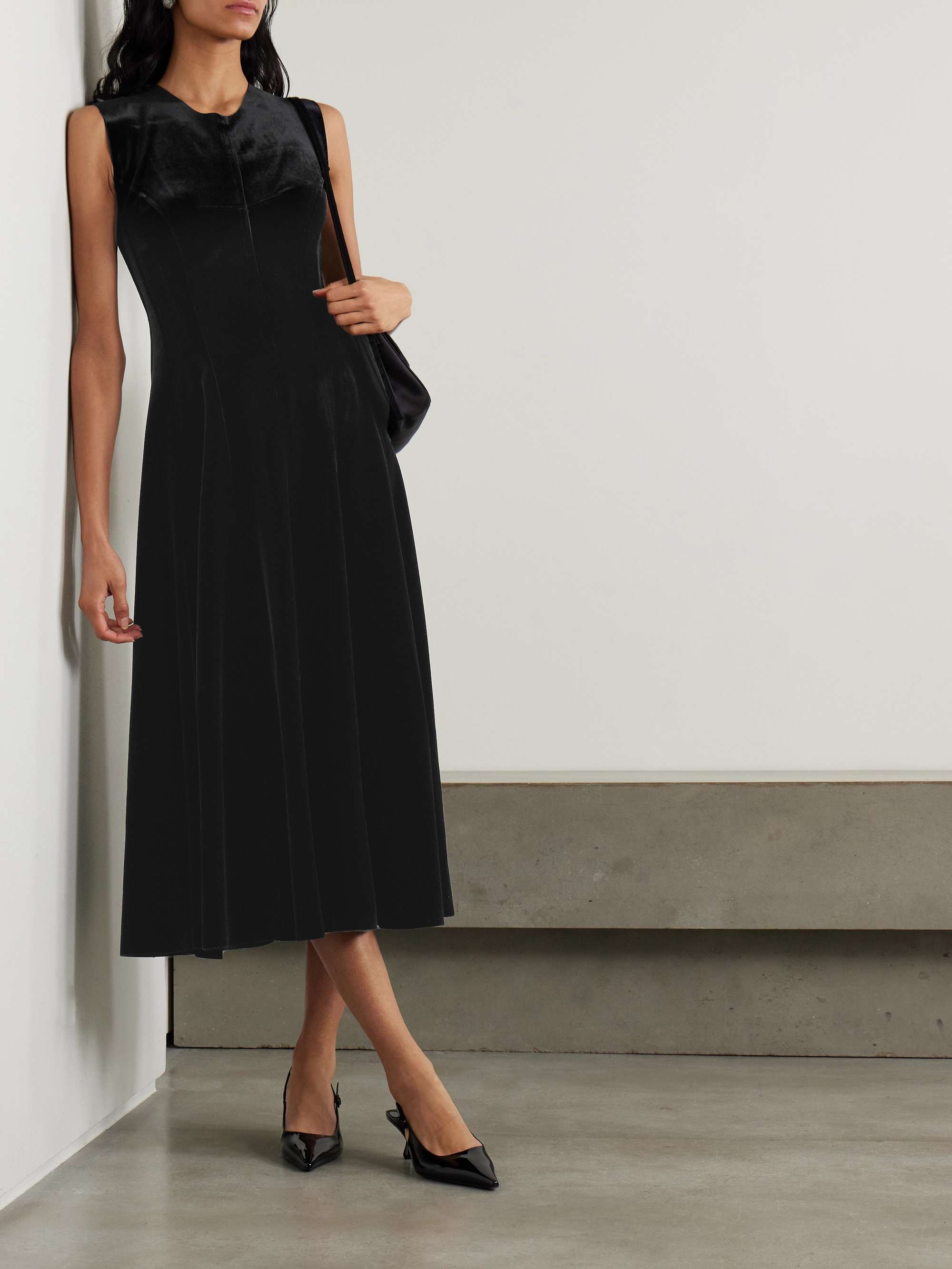 Grace paneled stretch-velvet midi dress view