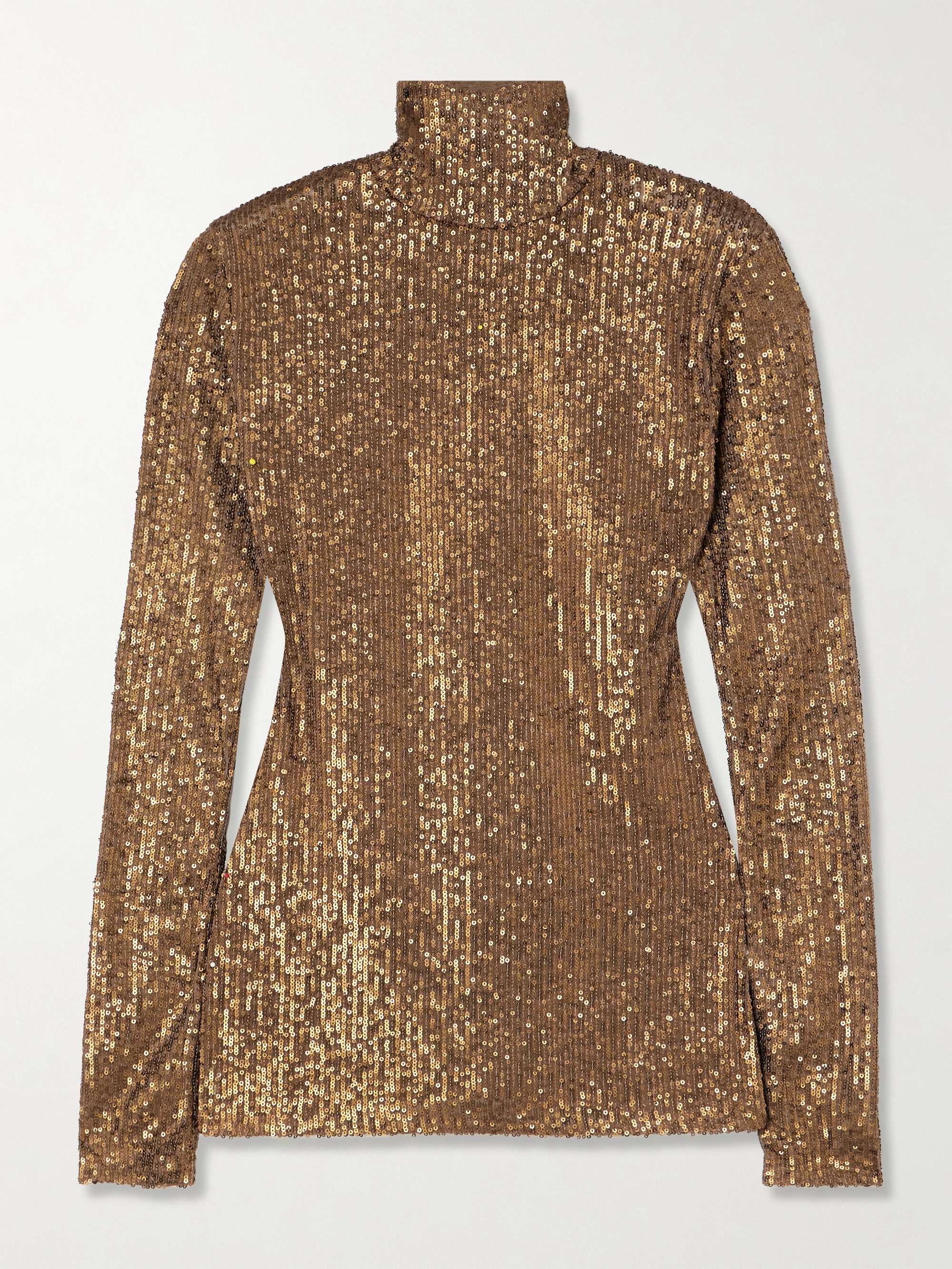 Sequined stretch-mesh turtleneck top view
