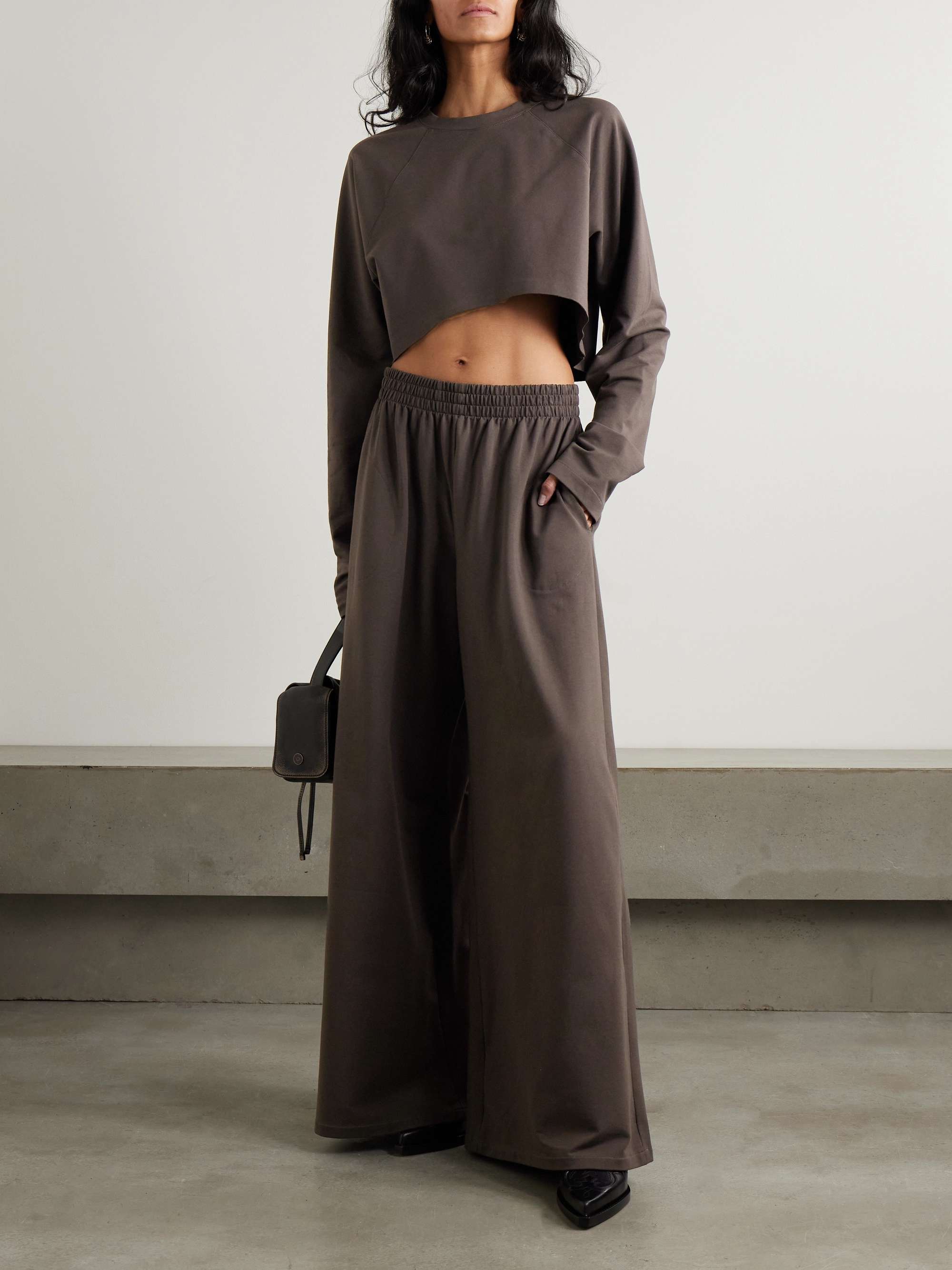 Cropped asymmetric stretch-cotton jersey t-shirt view