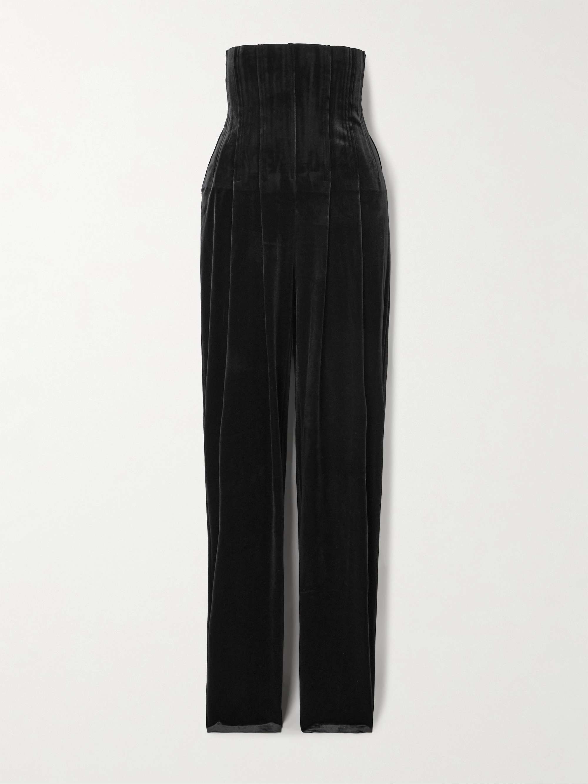 Pleated velvet straight-leg pants view