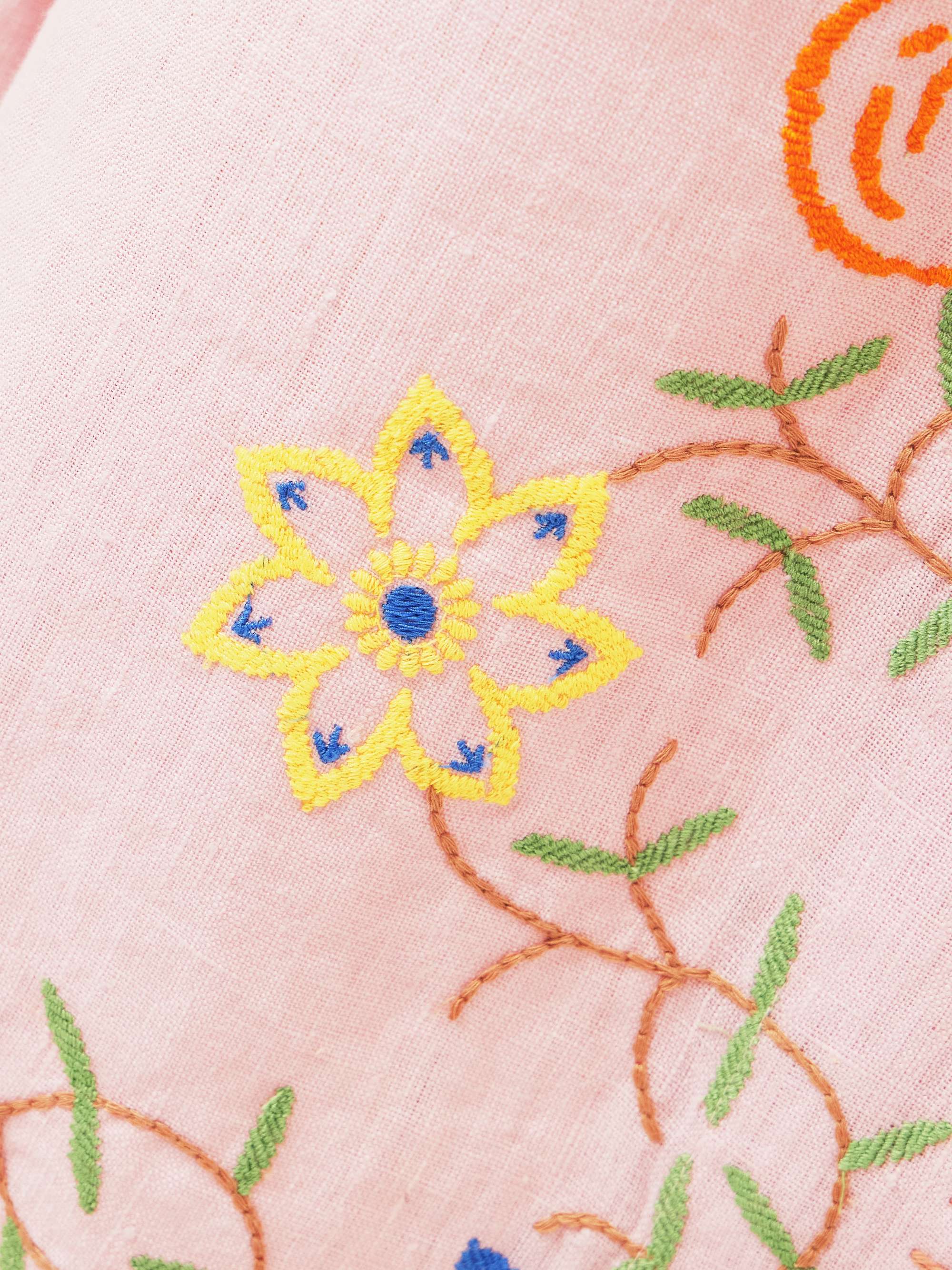 Olivia tie-detailed embroidered linen wide-leg pants view