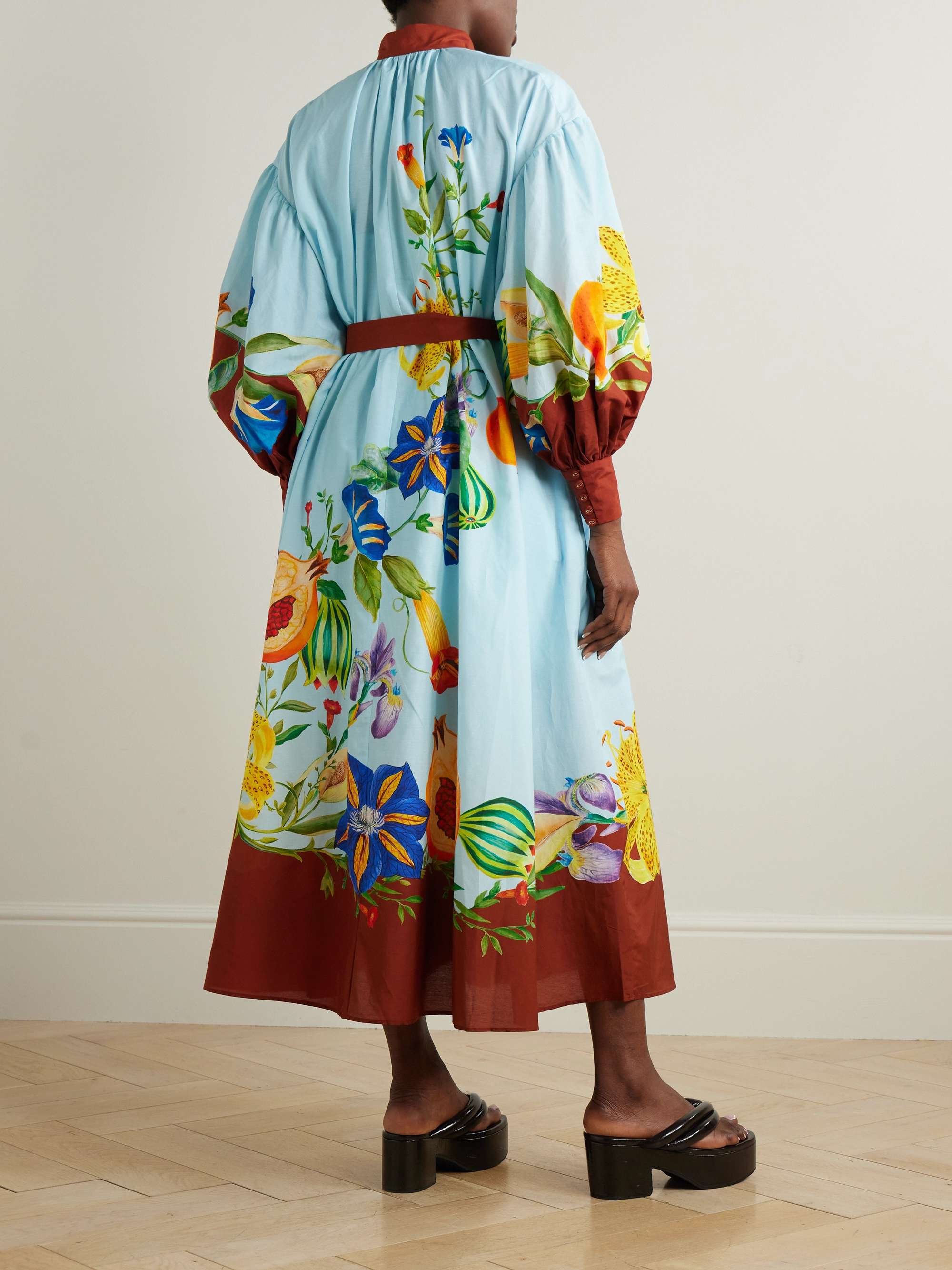 Dahlia belted floral-print cotton and silk-blend midi dress view