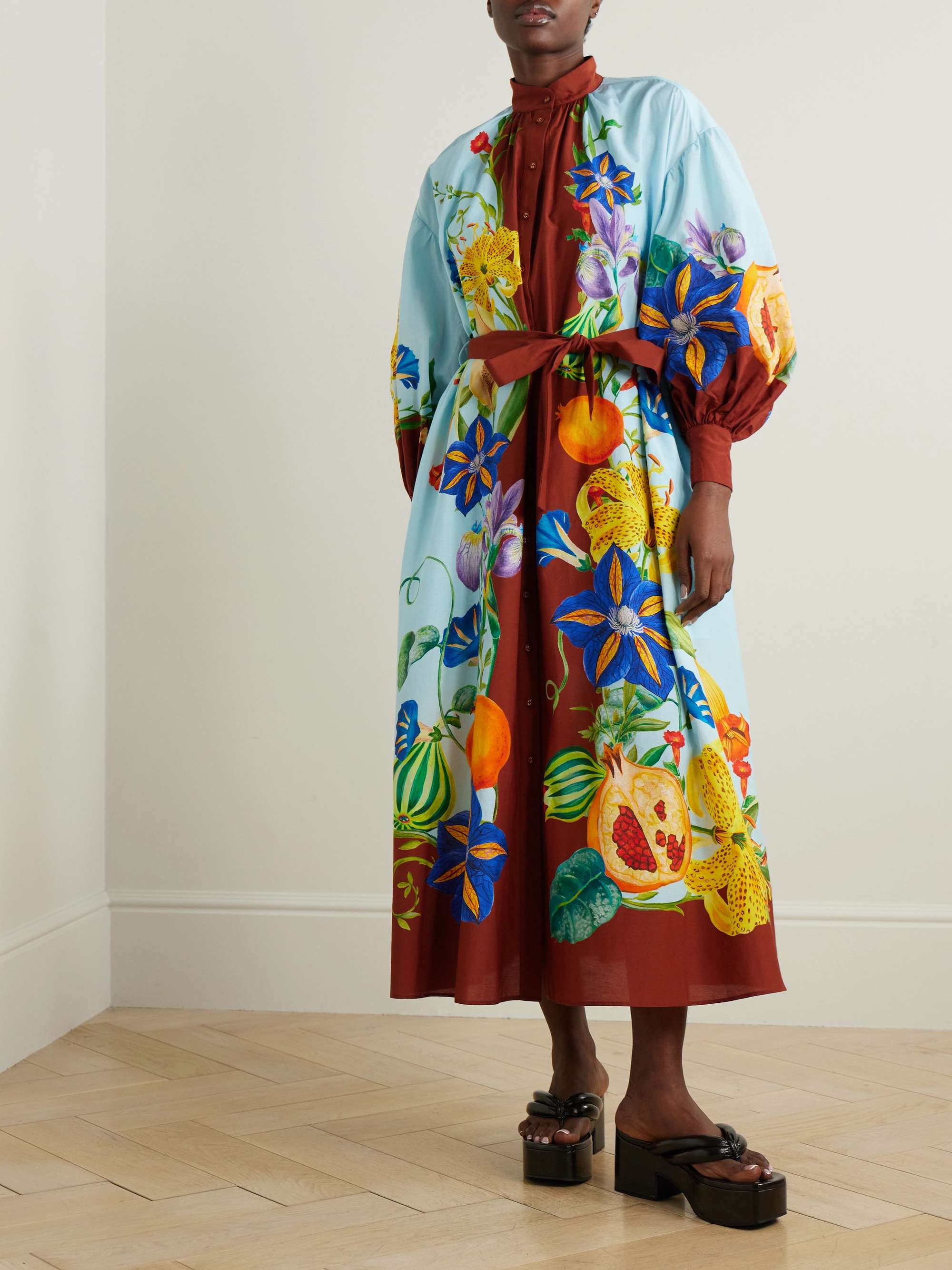 Dahlia belted floral-print cotton and silk-blend midi dress view