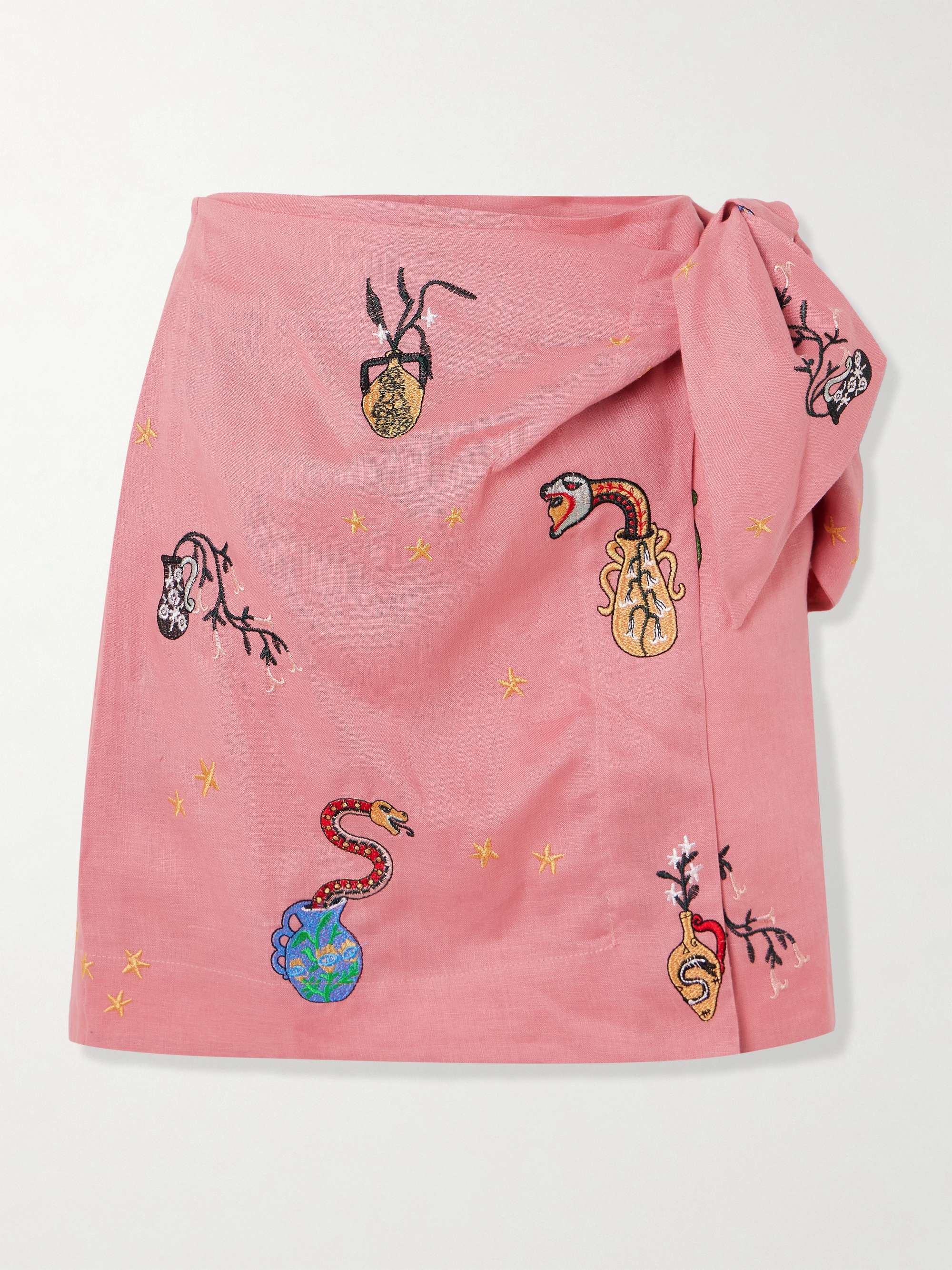 + Nadia Hernandez Timmy wrap-effect embroidered linen mini skirt view
