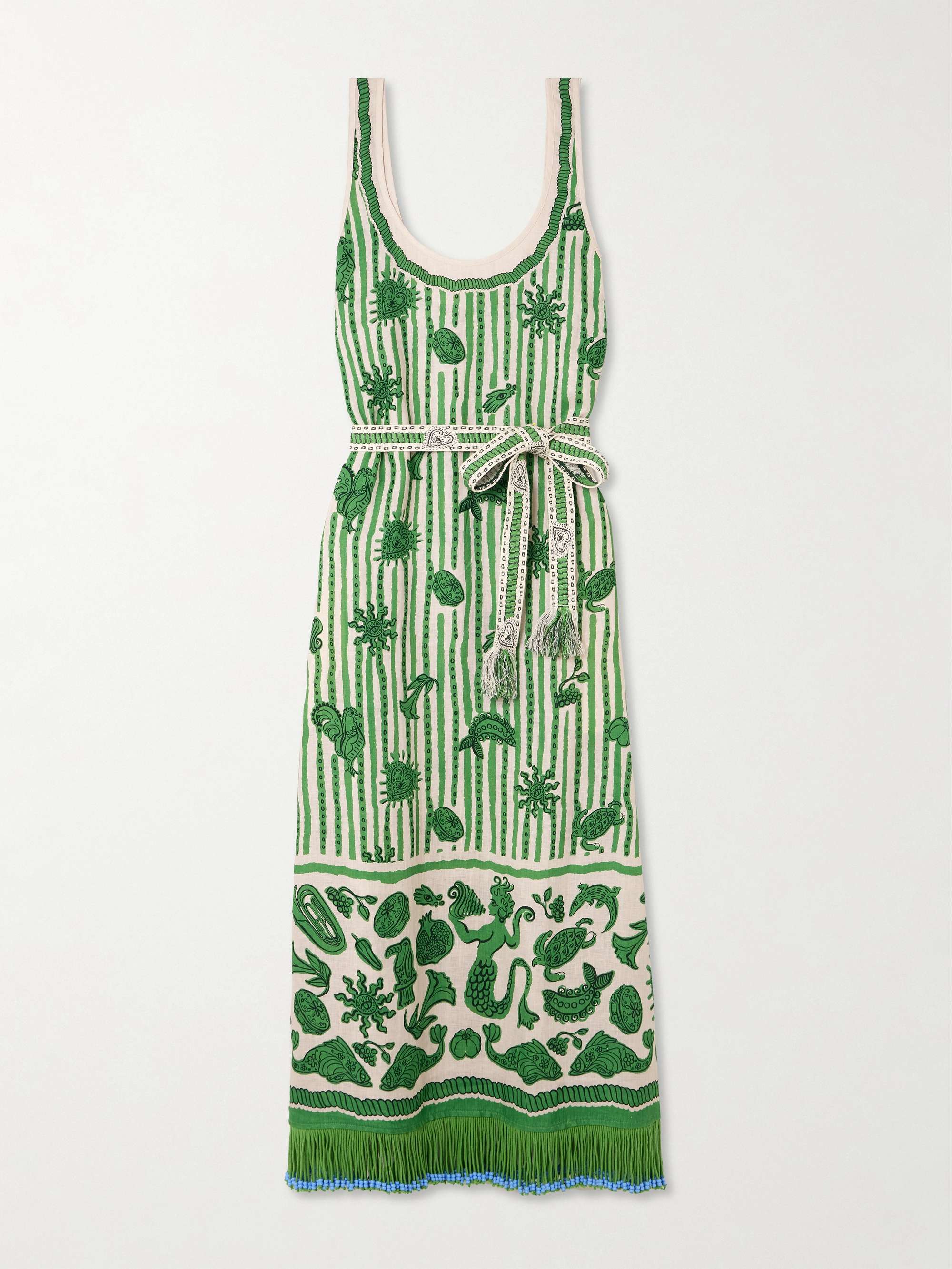 Lula belted fringed embellished printed cotton and silk-blend midi dress view
