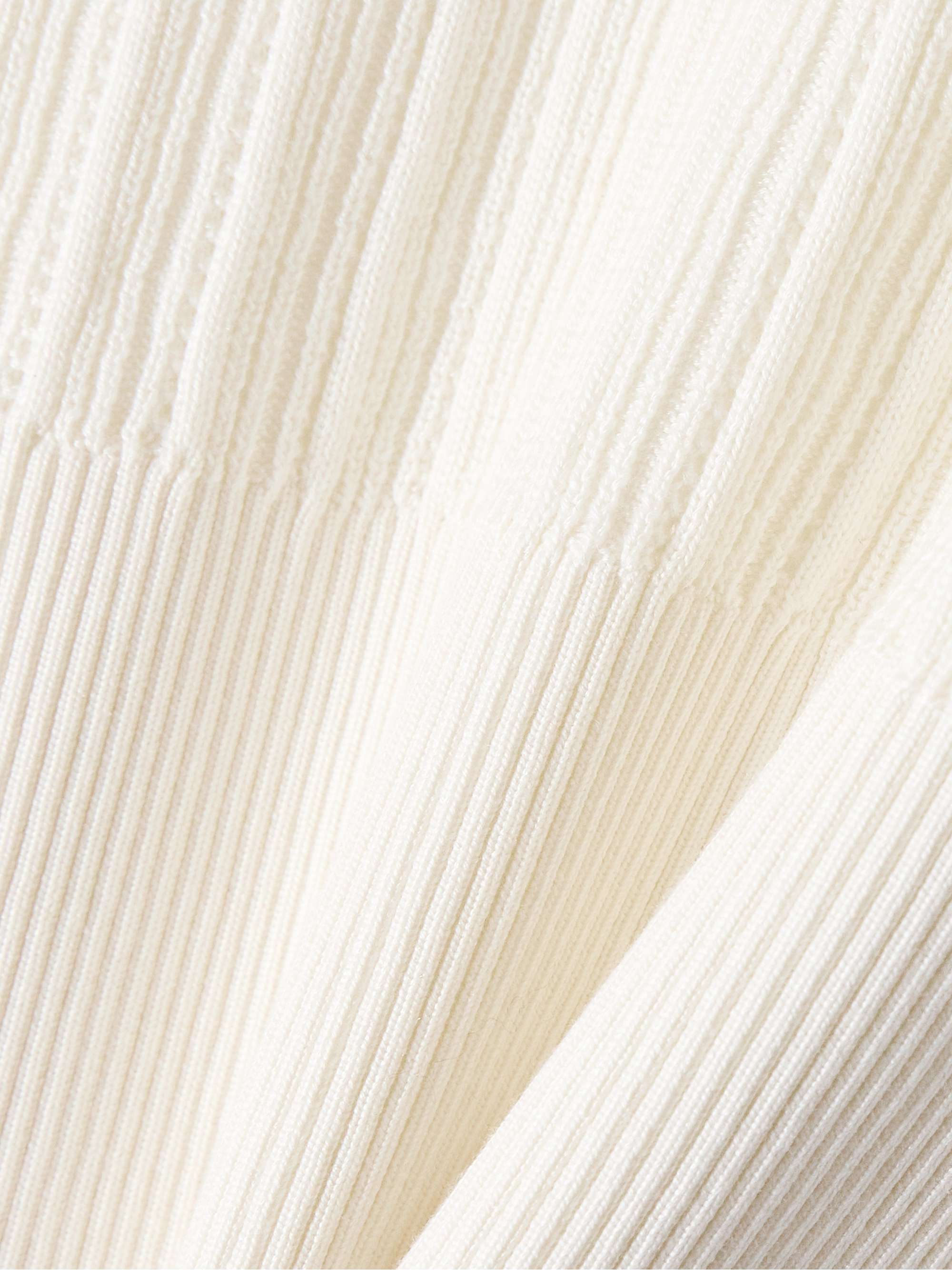 Scalloped ribbed silk and cotton-blend polo shirt view