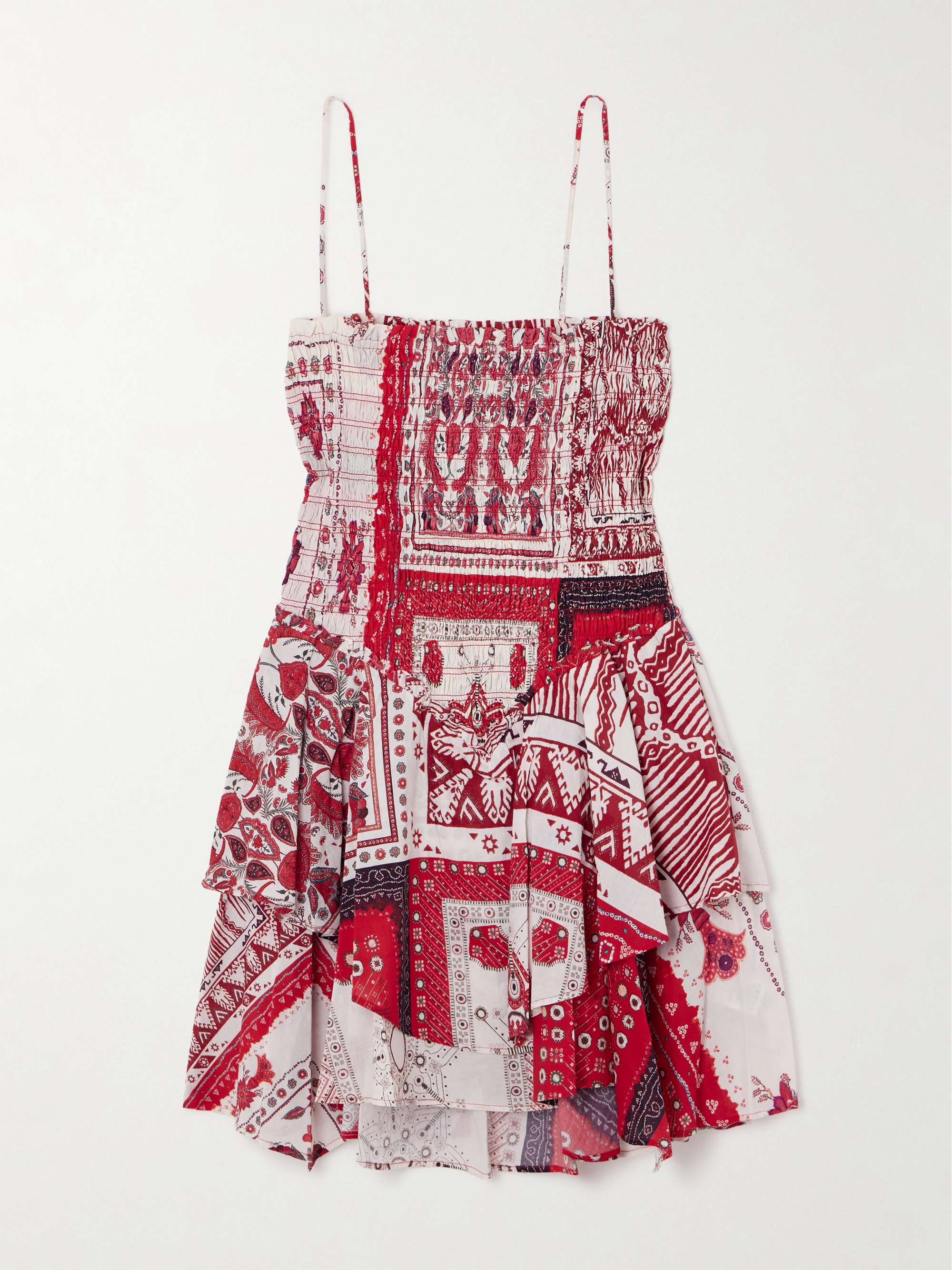 Anka tiered smocked bandana-print cotton mini dress view