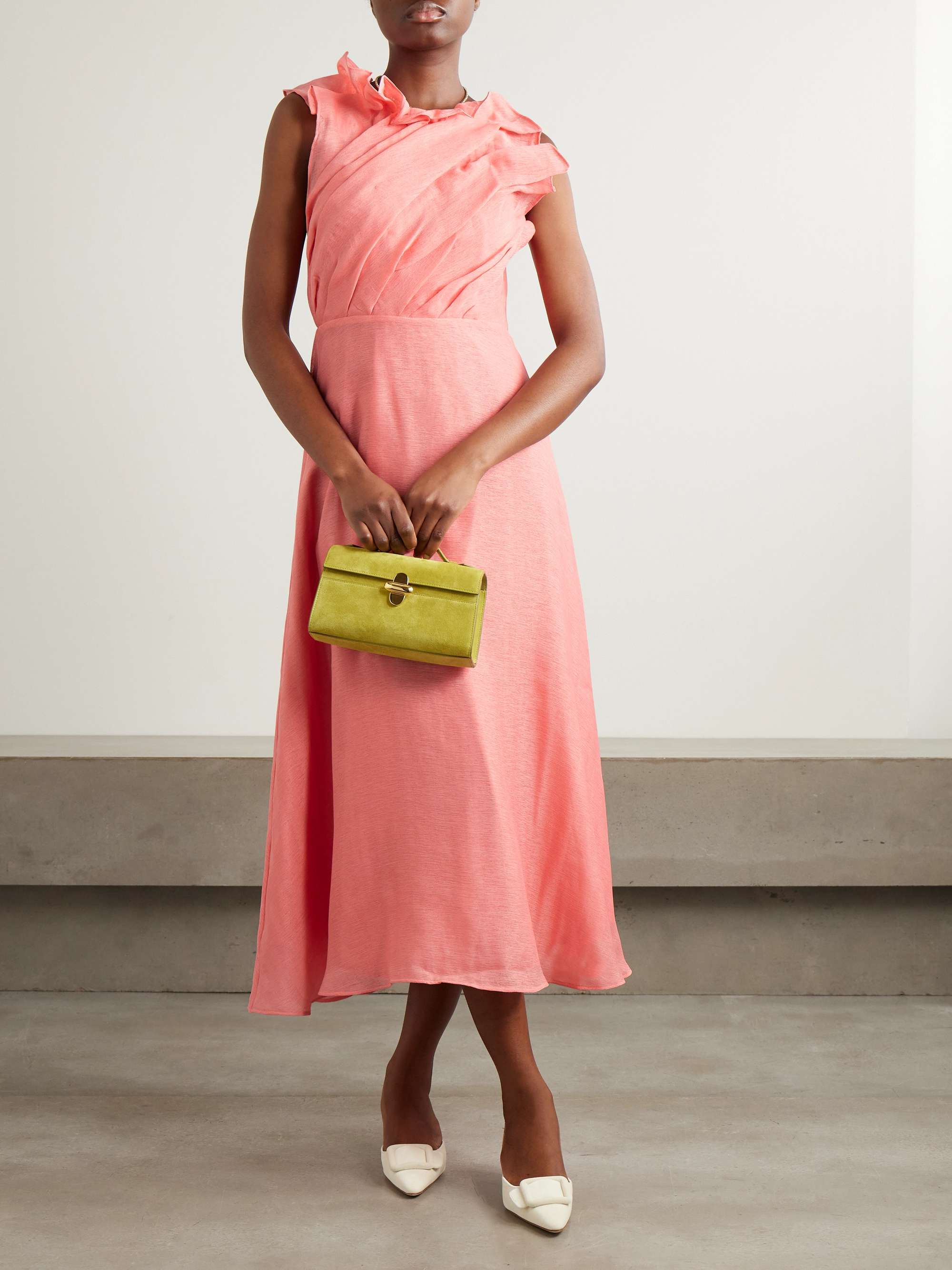 Genesis ruffled pleated muslin midi dress view