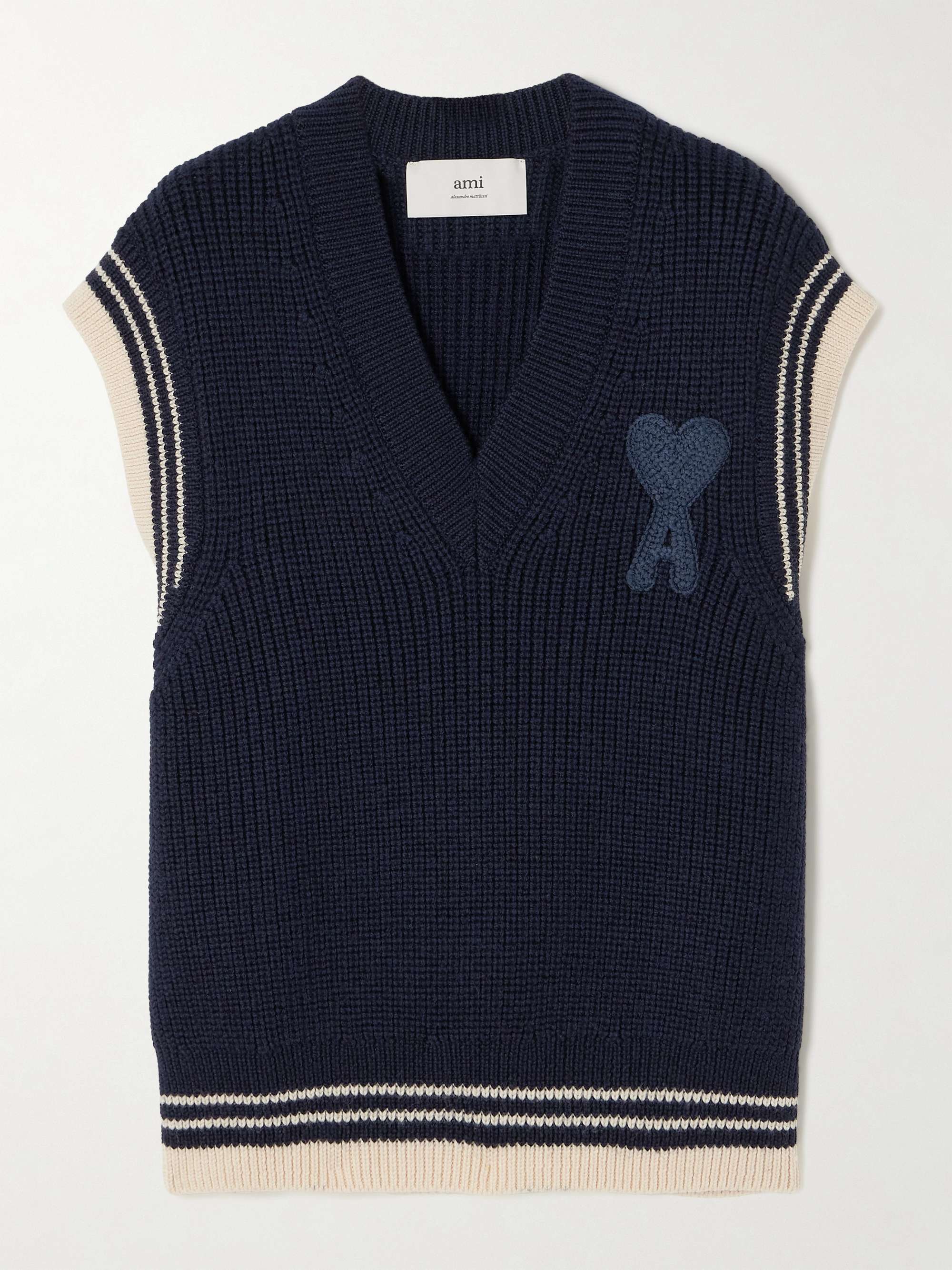 Oversized embroidered striped ribbed wool tank view