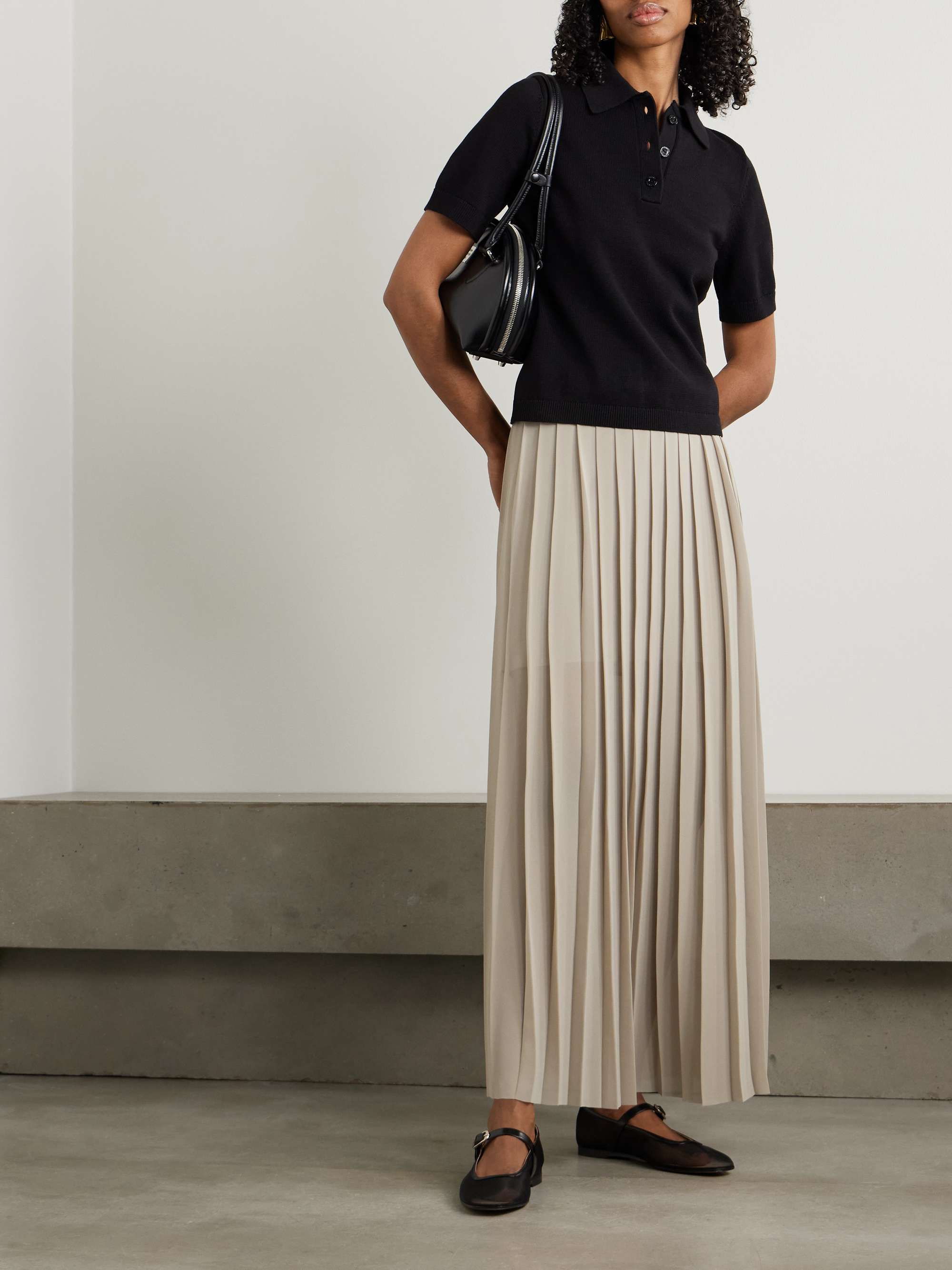 Belted pleated crepe maxi skirt view