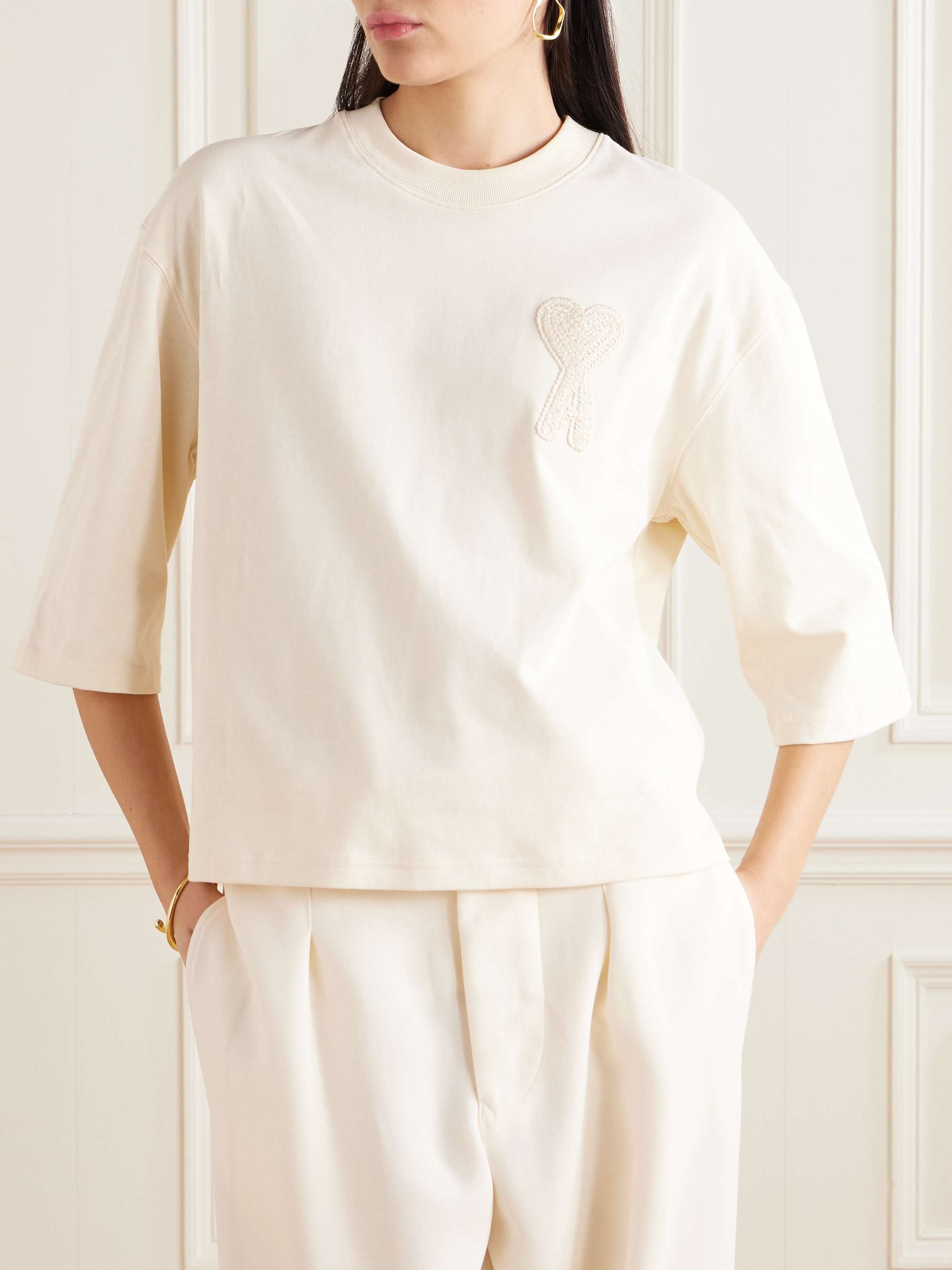Embroidered organic cotton-jersey T-shirt view