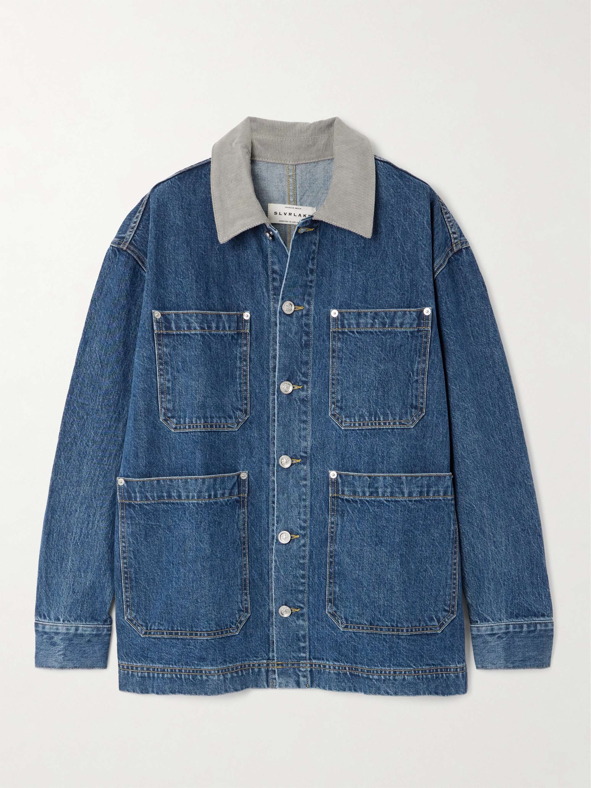 Cotton corduroy-trimmed denim jacket view