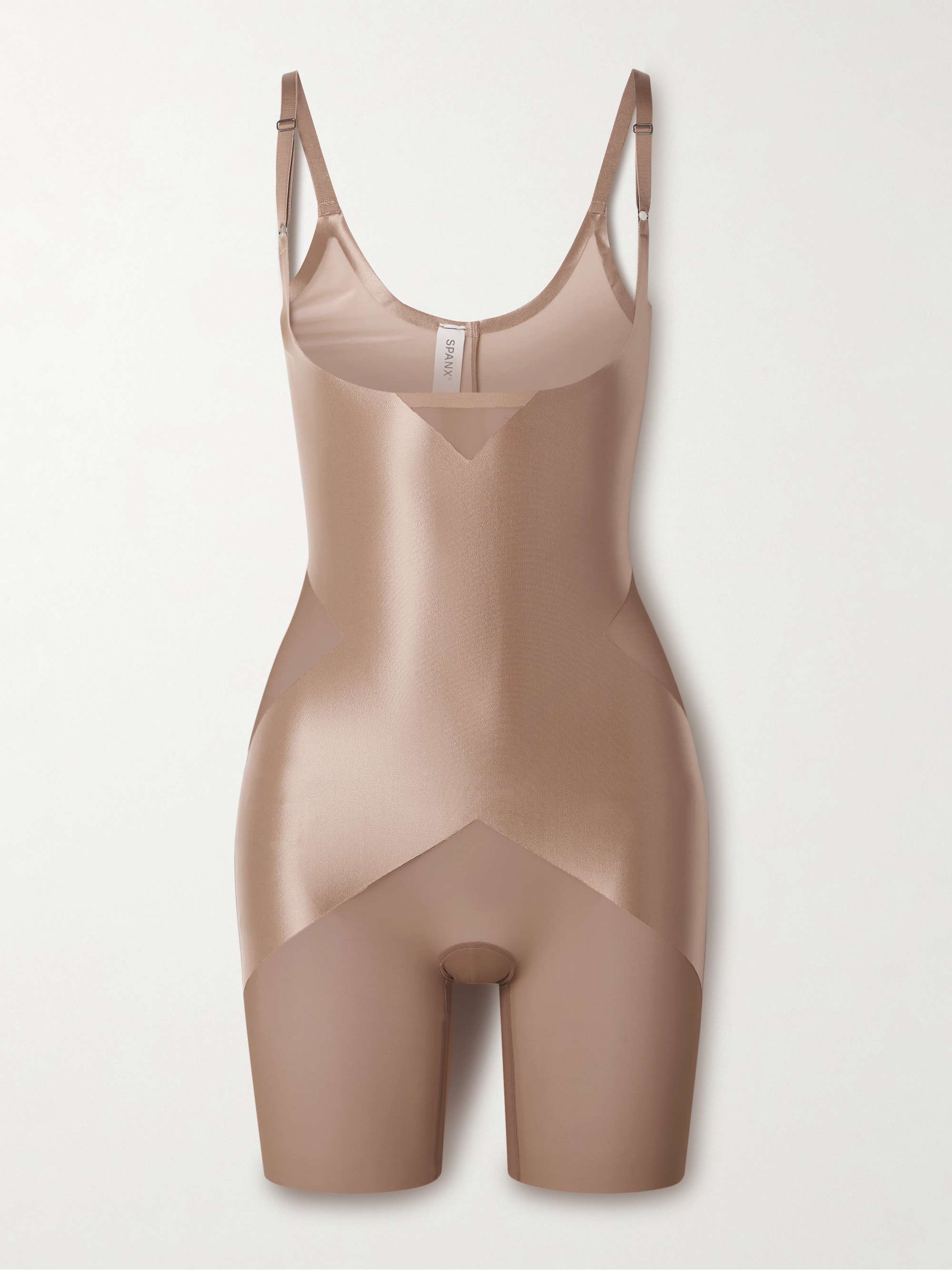 Shaping mesh and satin bodysuit view