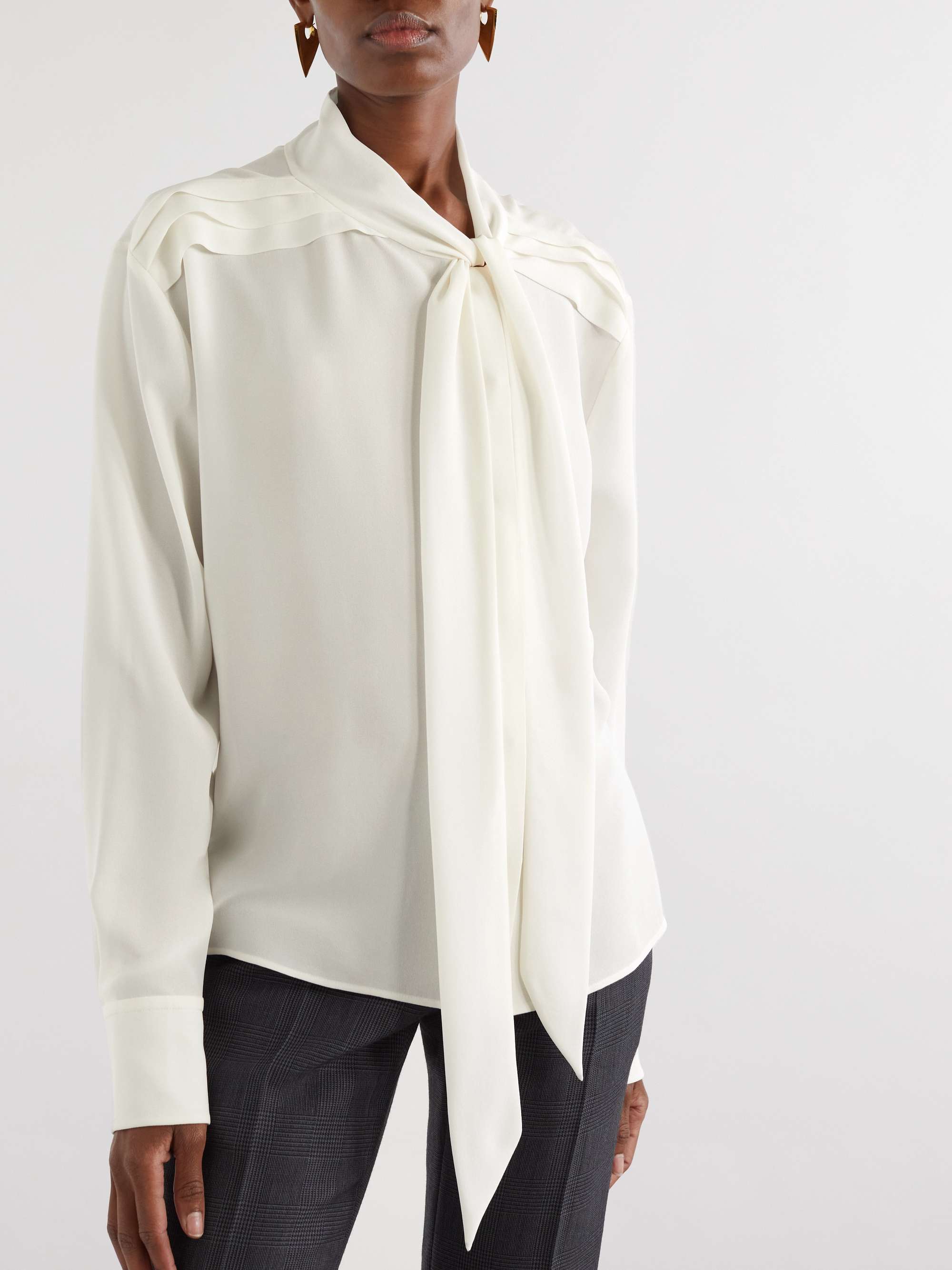 Pussy-bow pintucked silk-crepe blouse view