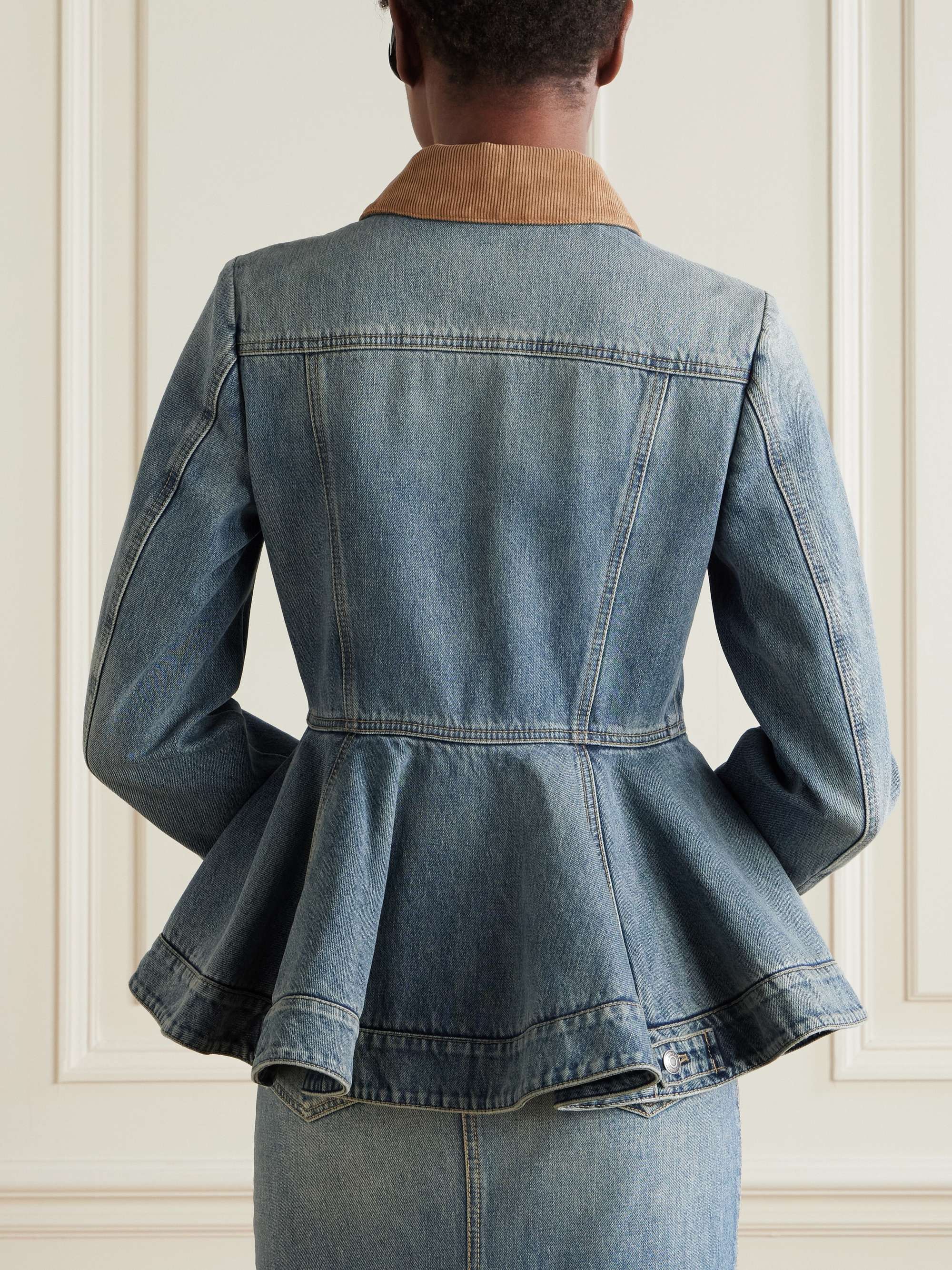 Corduroy-trimmed denim peplum jacket view