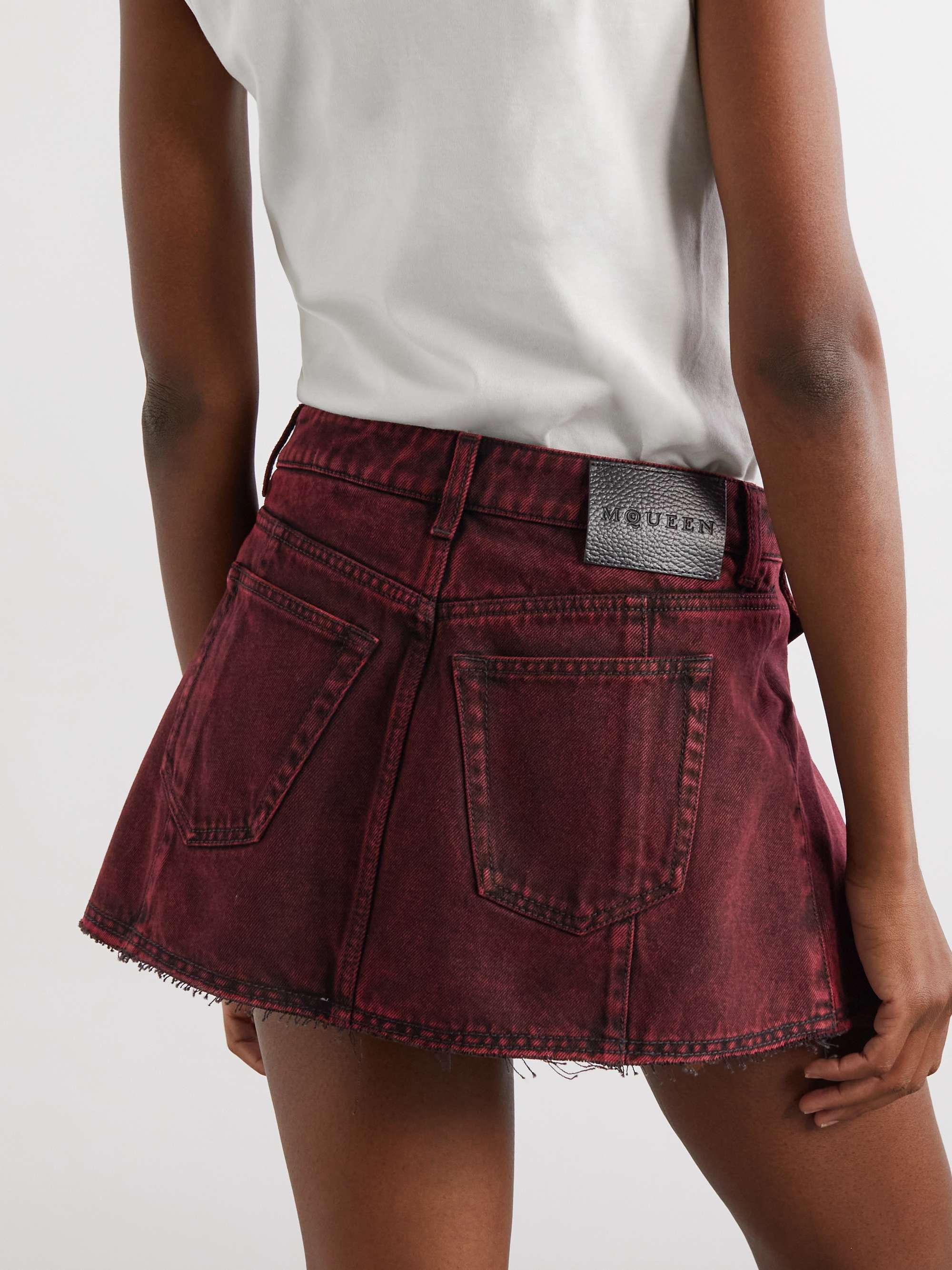 Pleated frayed denim mini skirt view