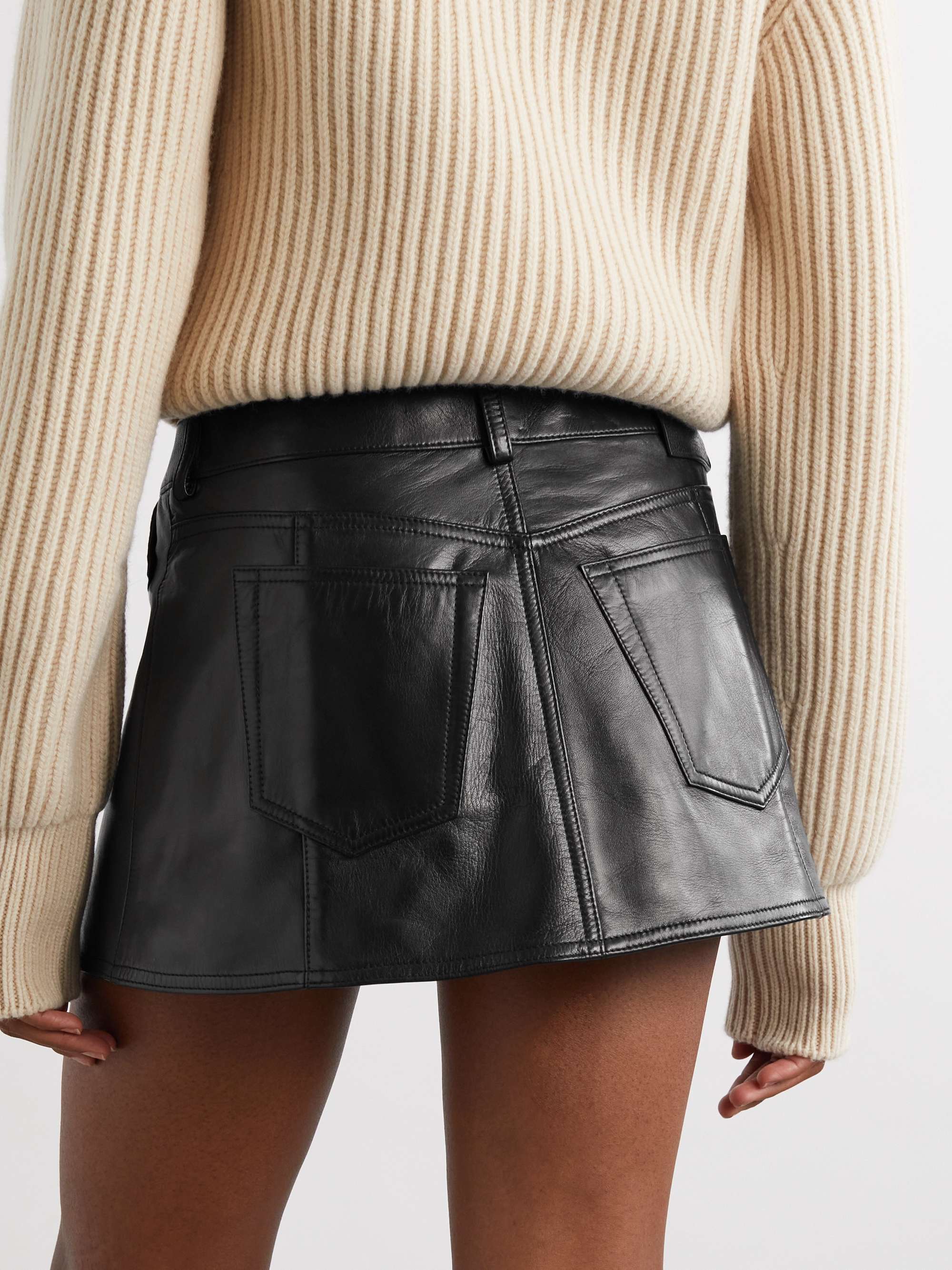 Pleated leather mini skirt view