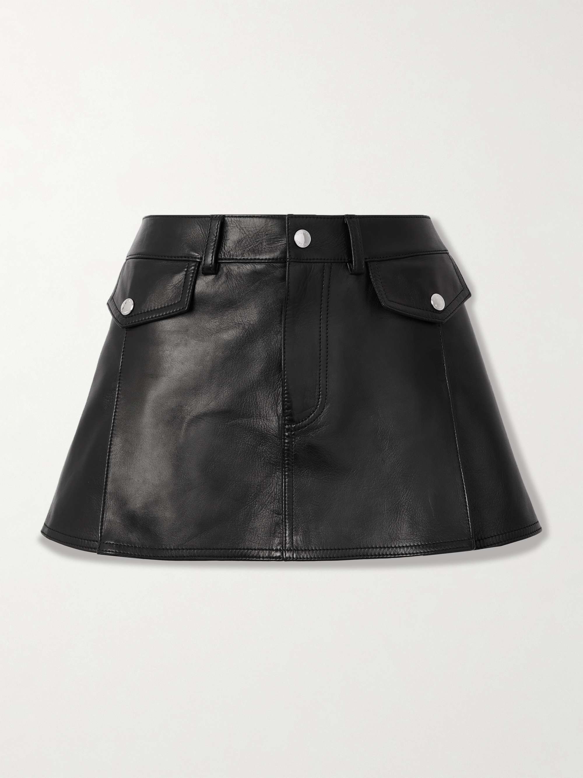 Pleated leather mini skirt view