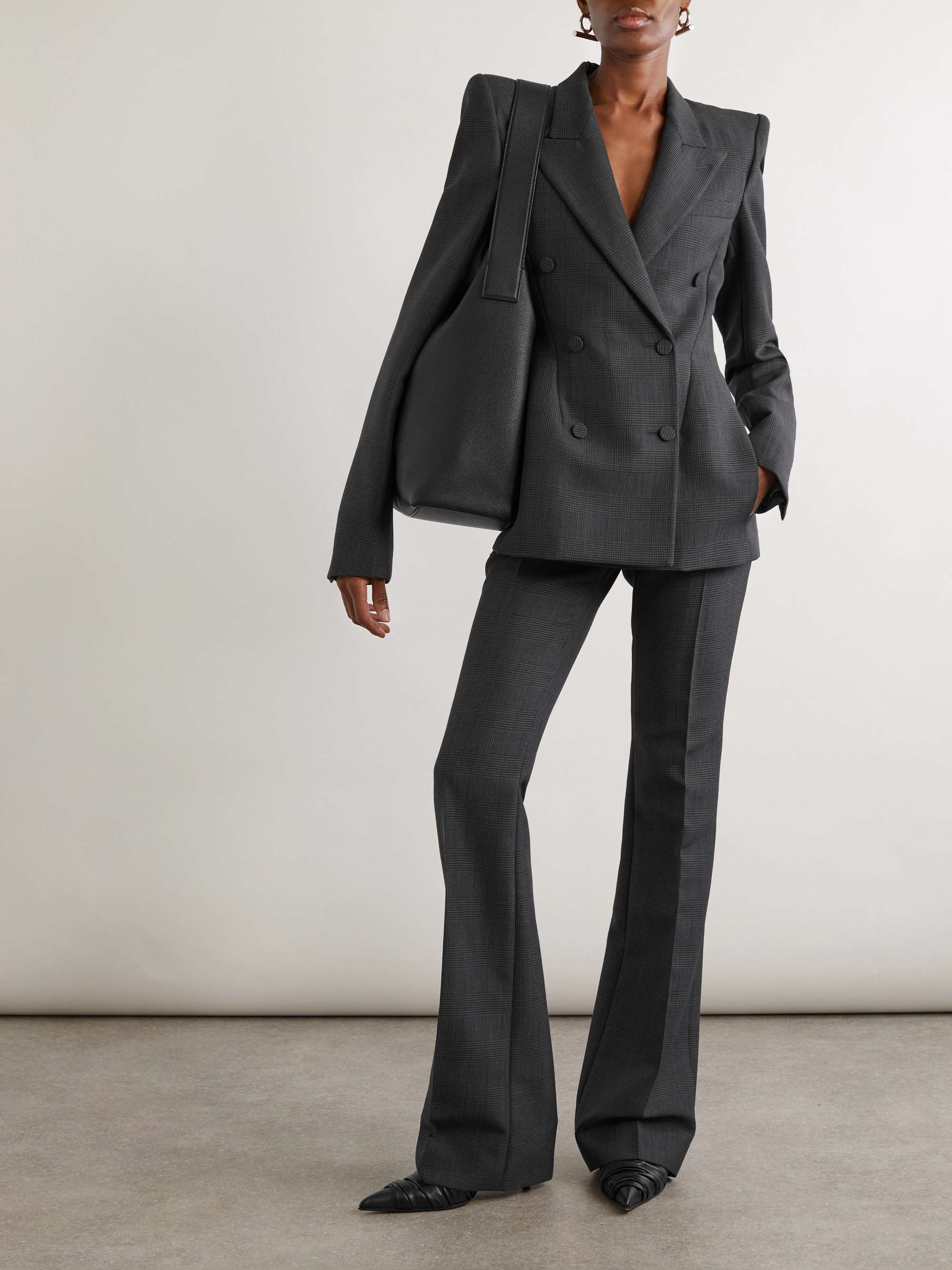 Checked wool flared pants view