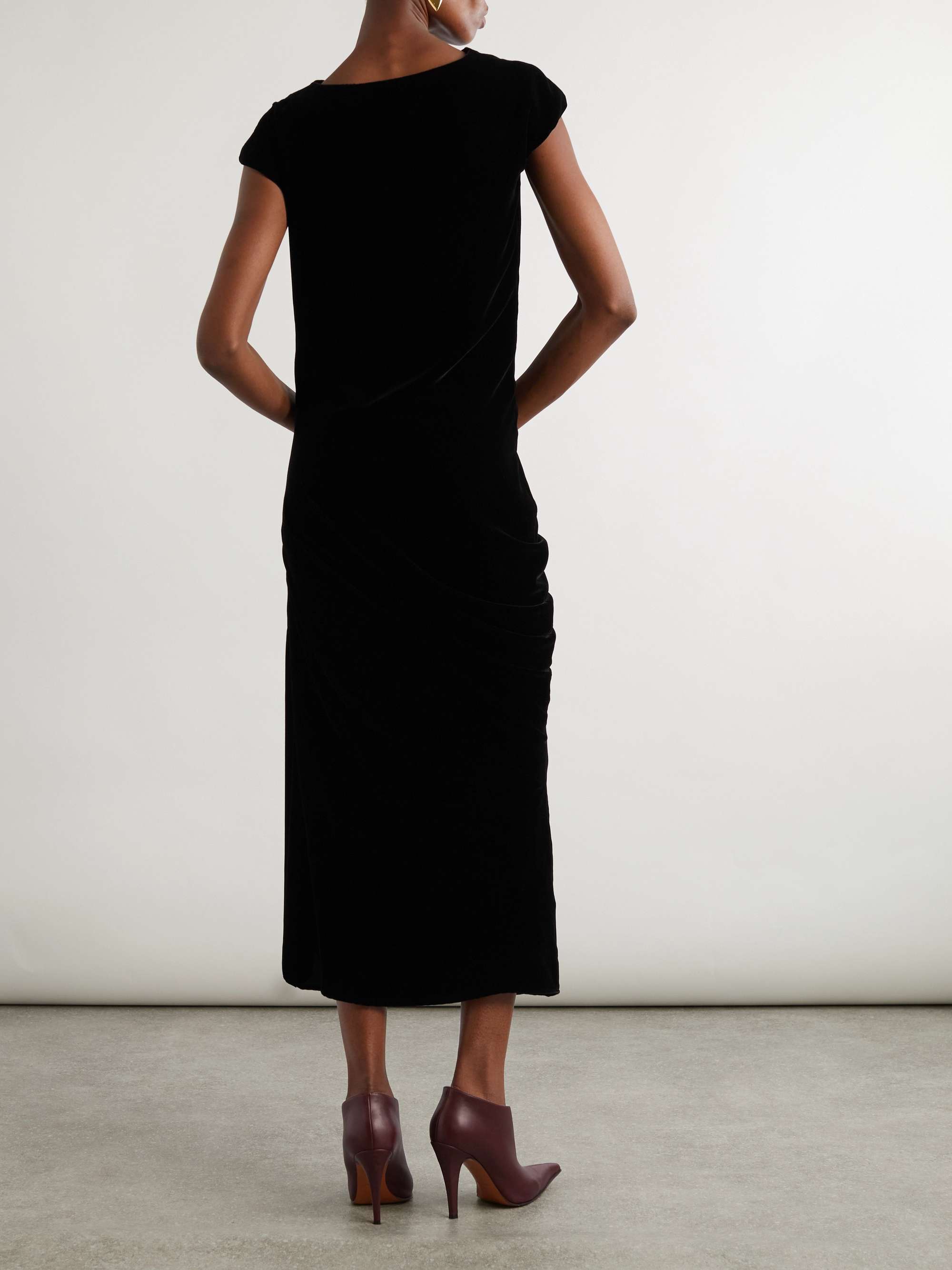 Draped velvet maxi dress view